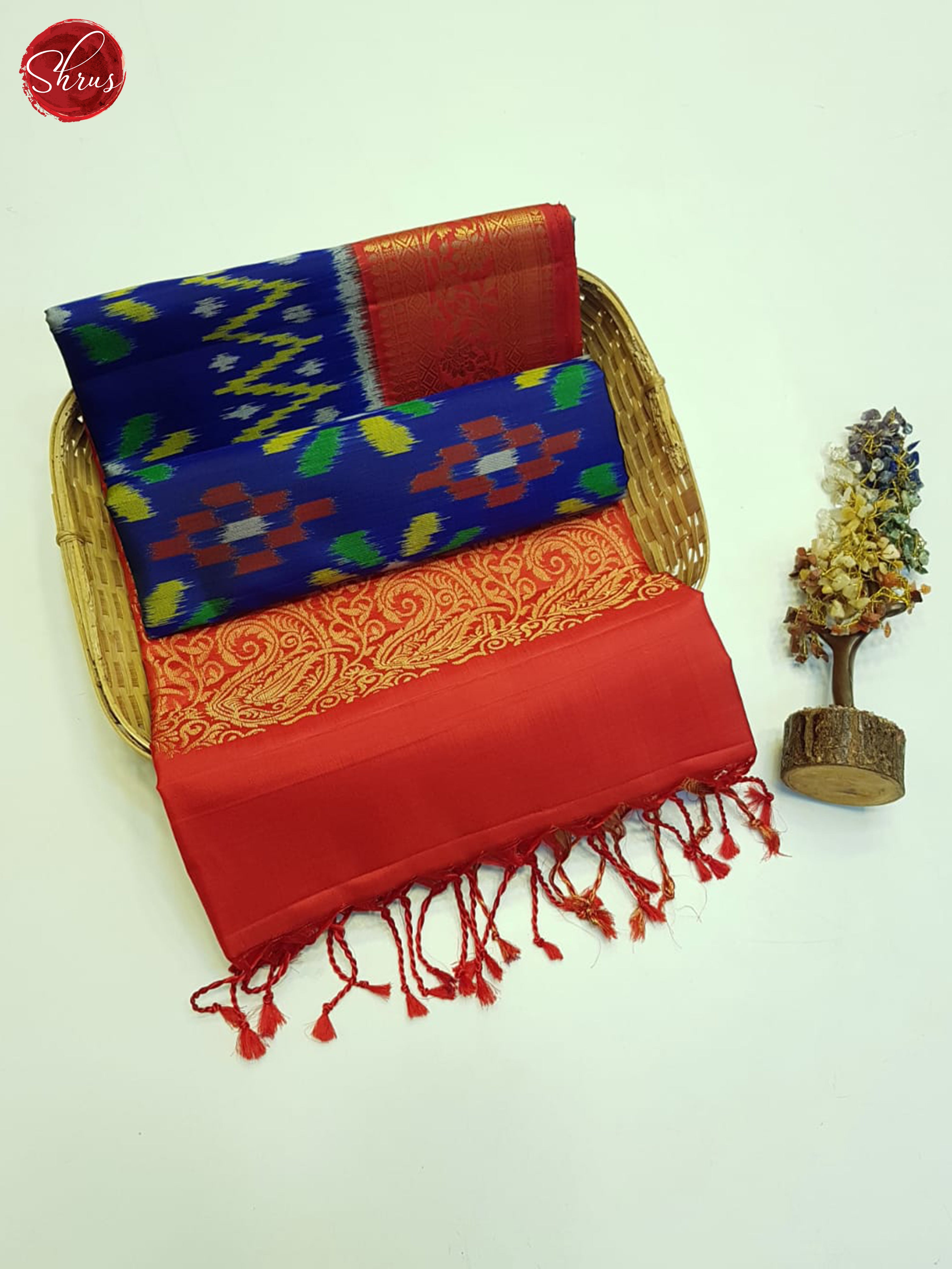 Blue & Red - Soft Silk Saree - Shop on ShrusEternity.com