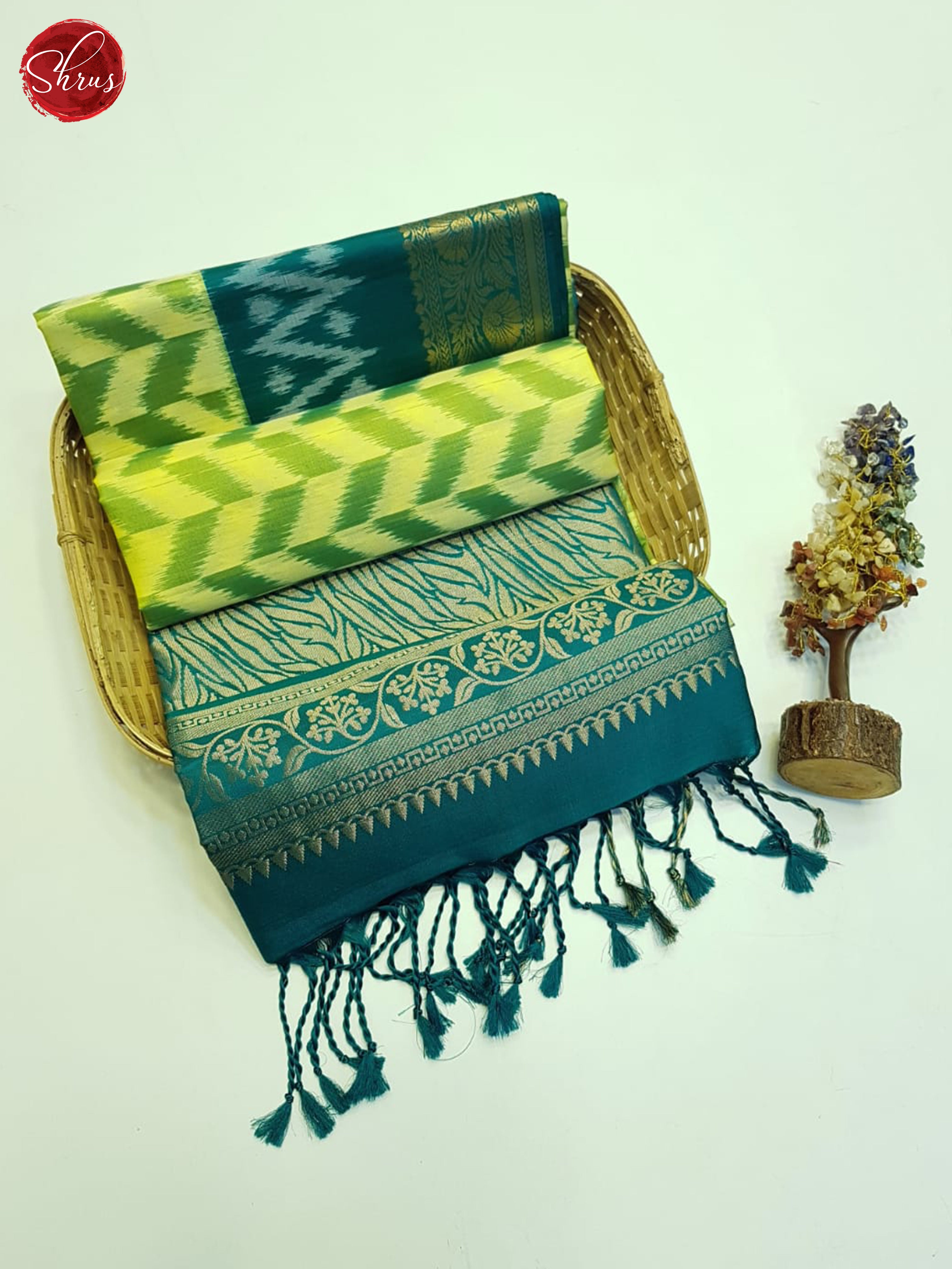 Yellow & Blue - Soft Silk Saree - Shop on ShrusEternity.com