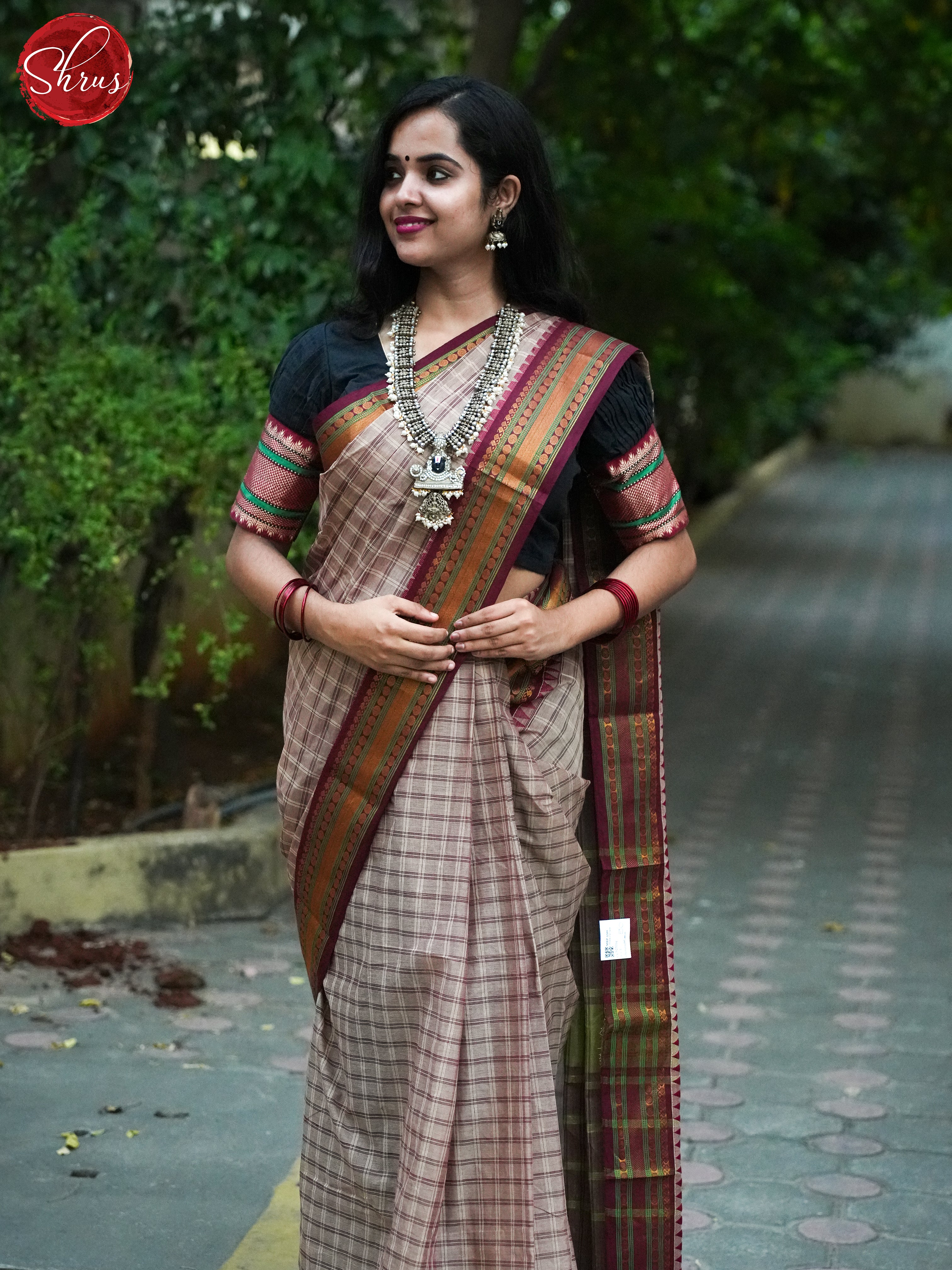 Grey & Brown - Chettinad Cotton Saree - Shop on ShrusEternity.com