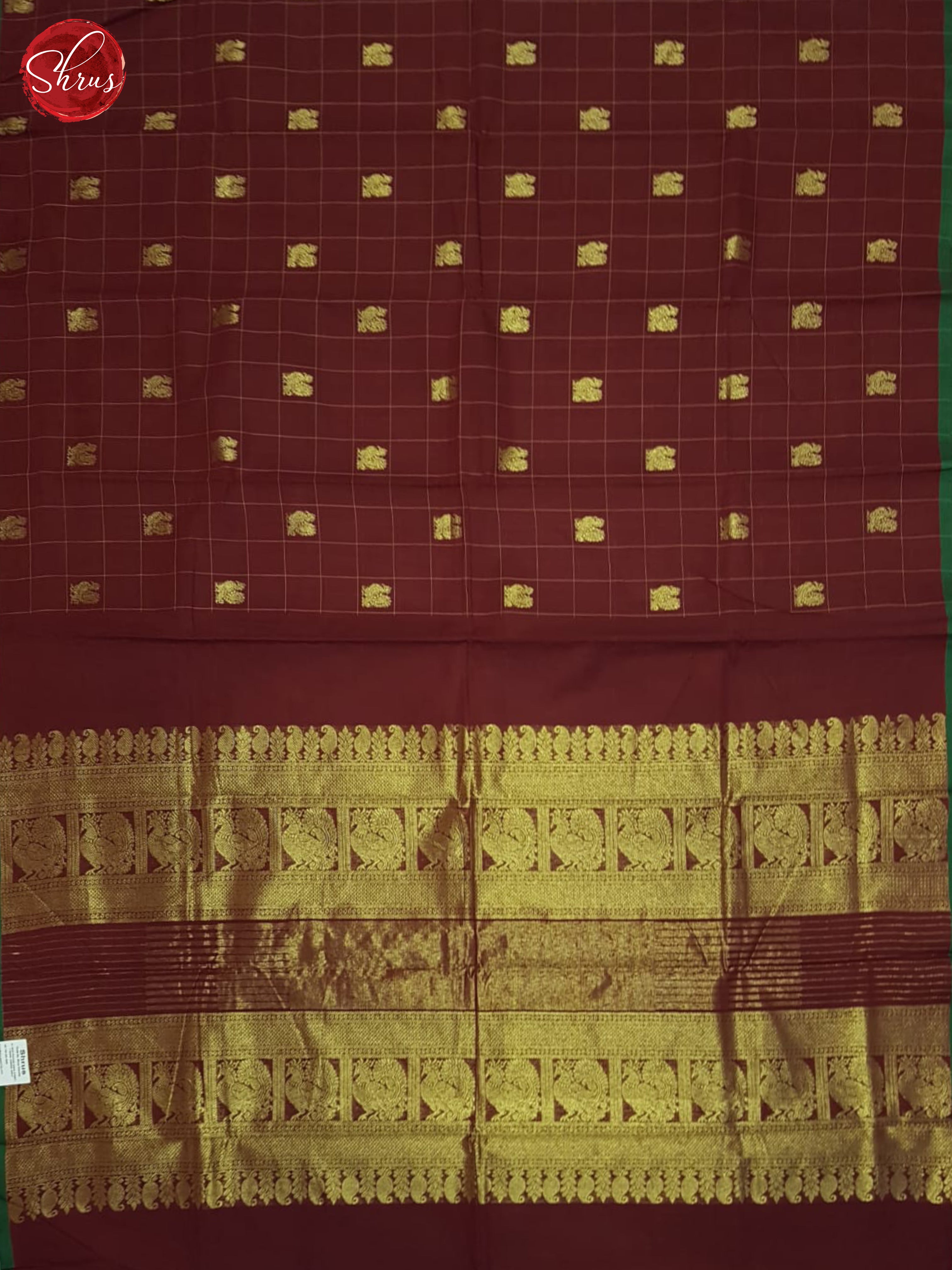 Arakku Maroon & Green - Kanchi Cotton Saree - Shop on ShrusEternity.com