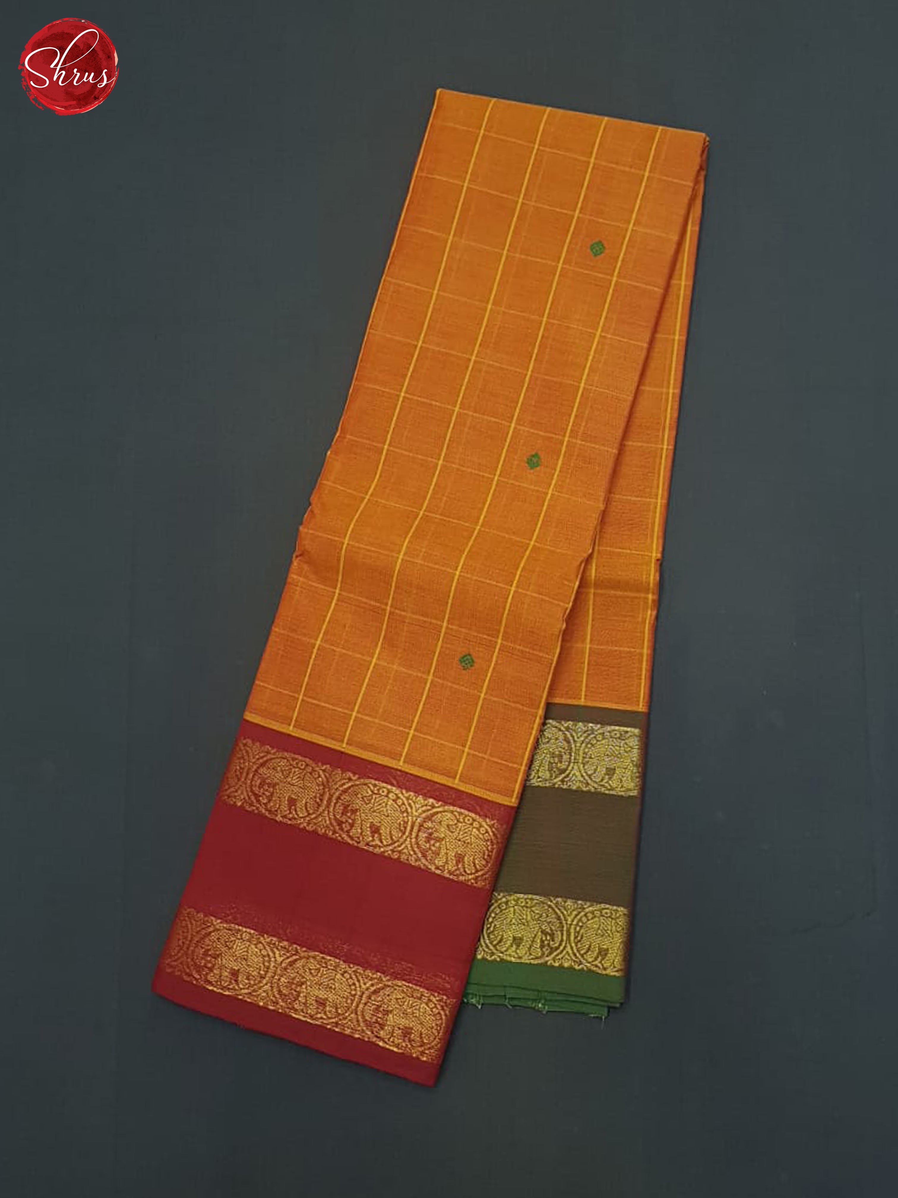 Orange & Red- Chettinad Cotton Saree - Shop on ShrusEternity.com