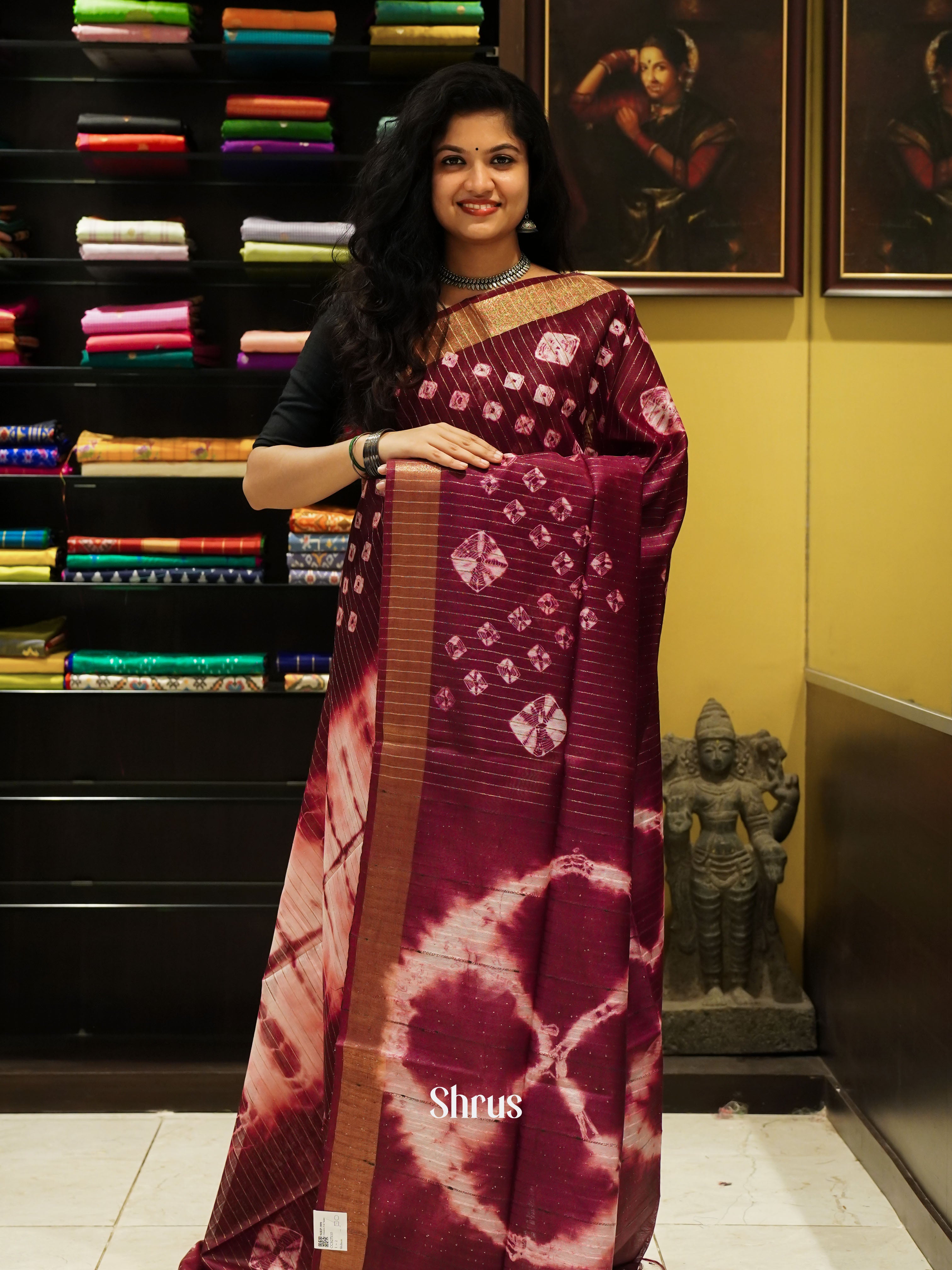 Wine & Cream - Shibori Saree - Shop on ShrusEternity.com