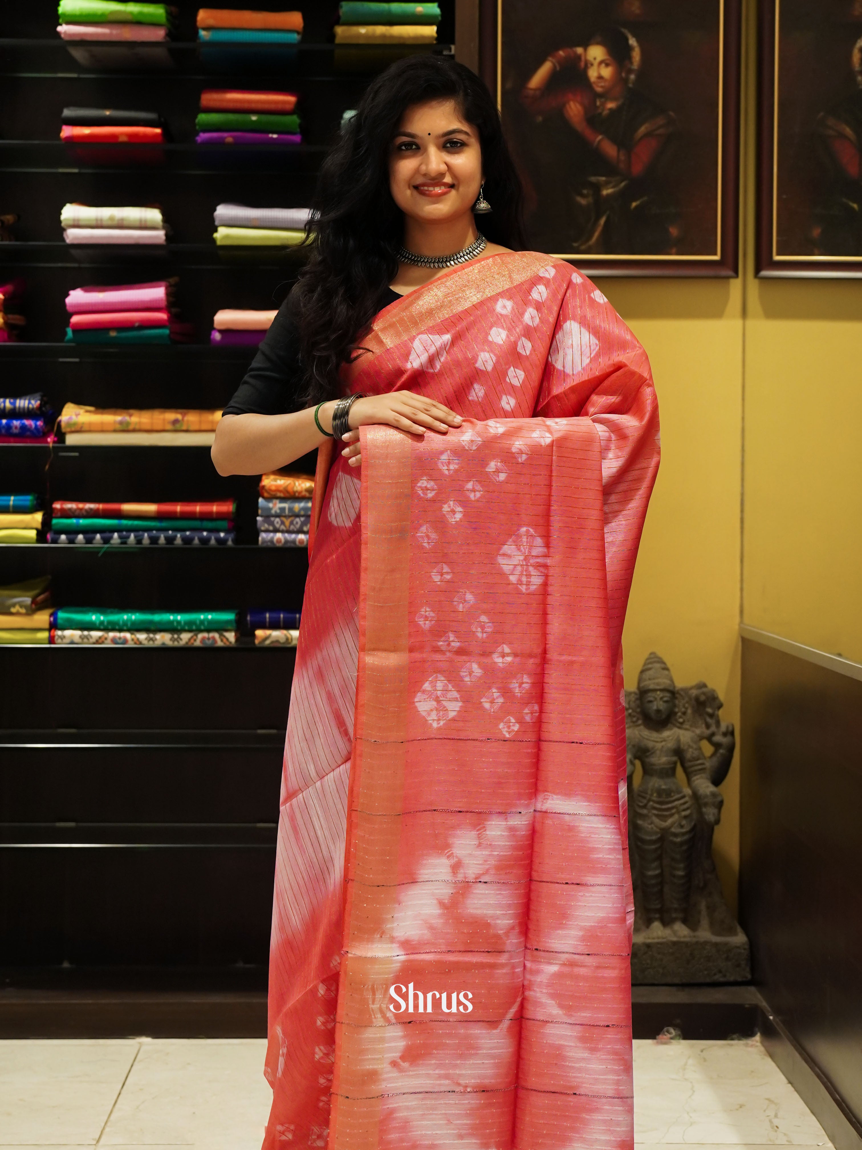 Pink & Cream - Shibori Saree - Shop on ShrusEternity.com
