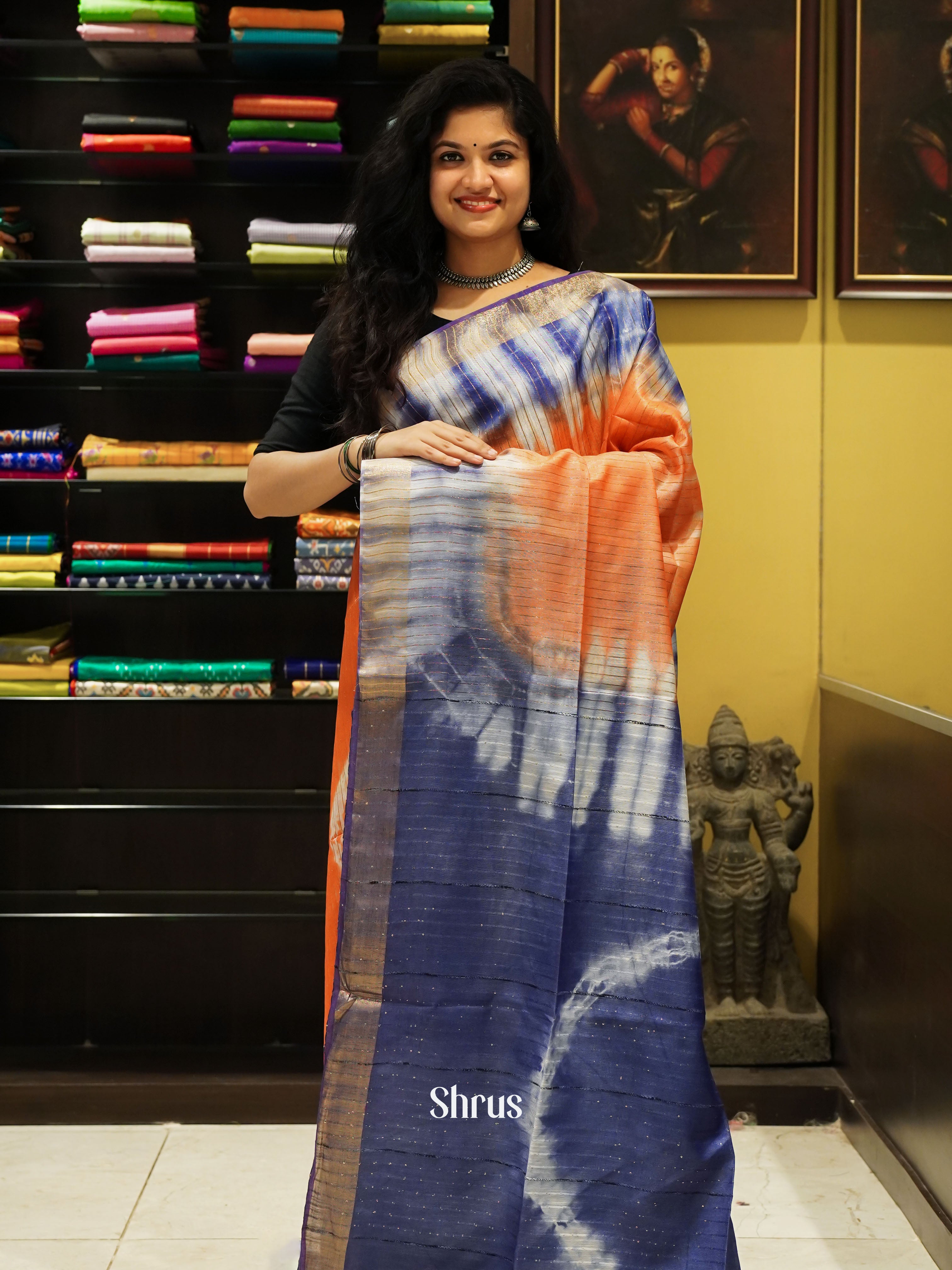 Orange And Purple - Shibori Saree - Shop on ShrusEternity.com