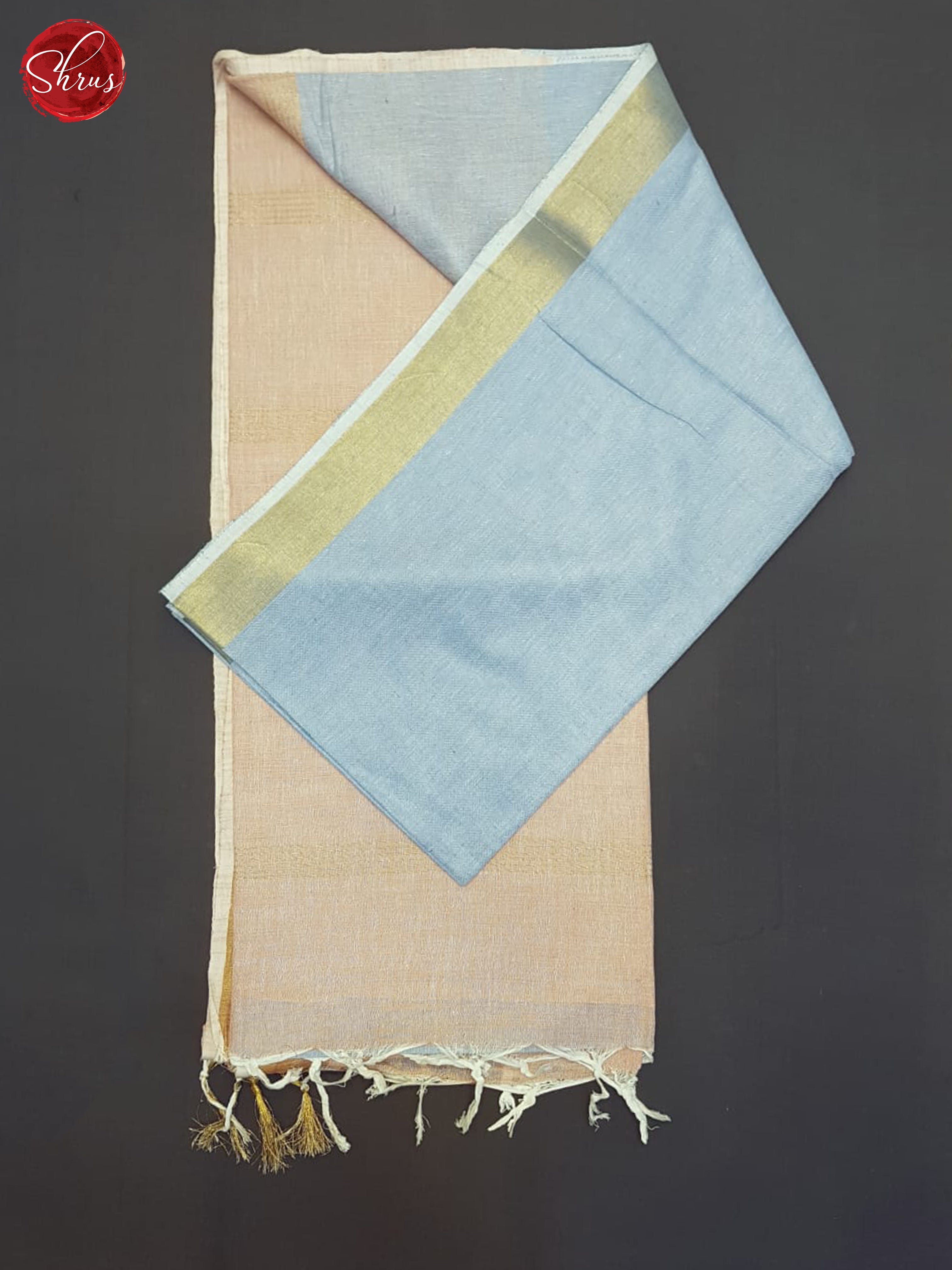 Blue And Peach- Linen Cotton Saree - Shop on ShrusEternity.com