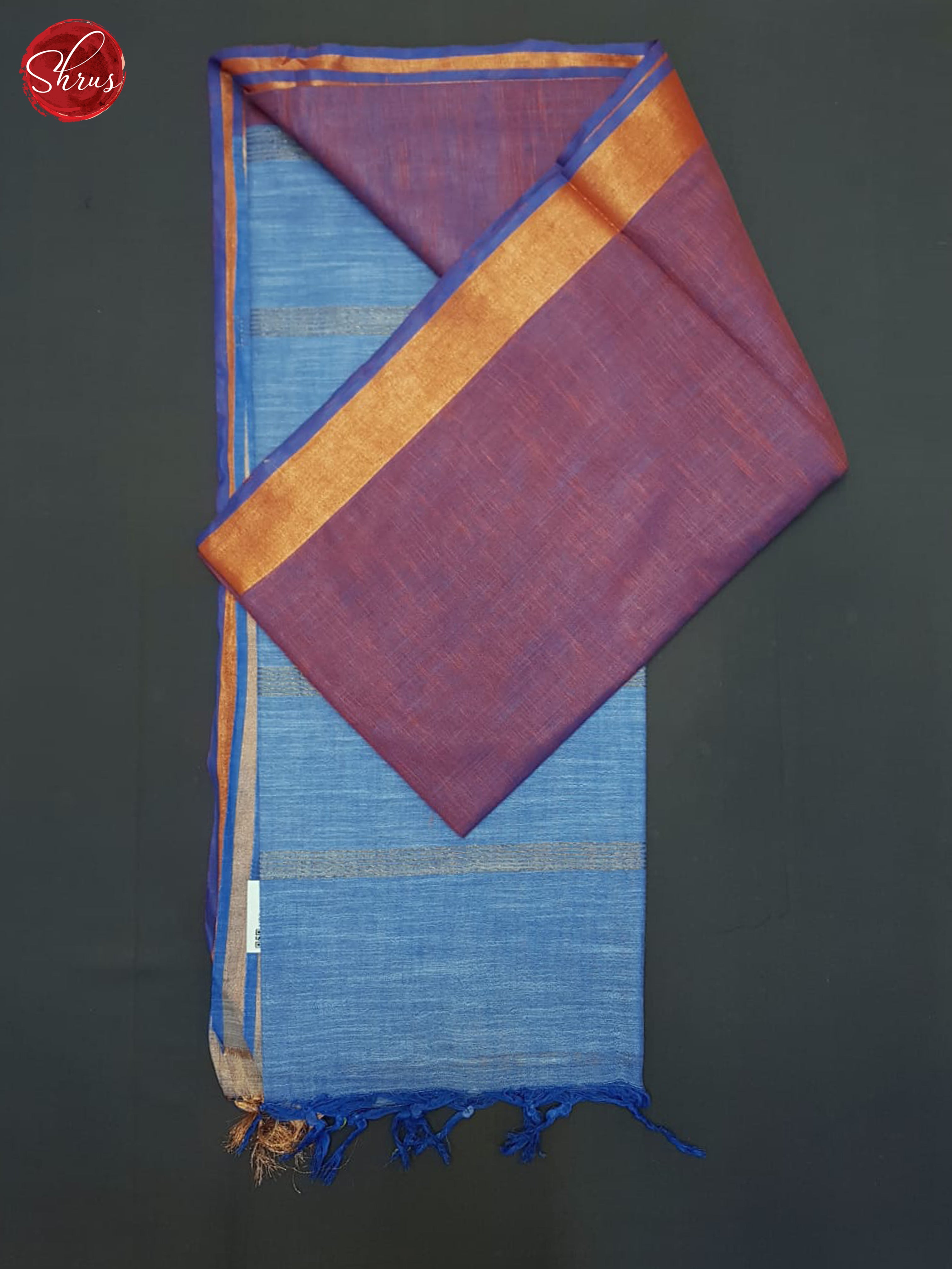 Wine And Blue- Linen Cotton Saree - Shop on ShrusEternity.com