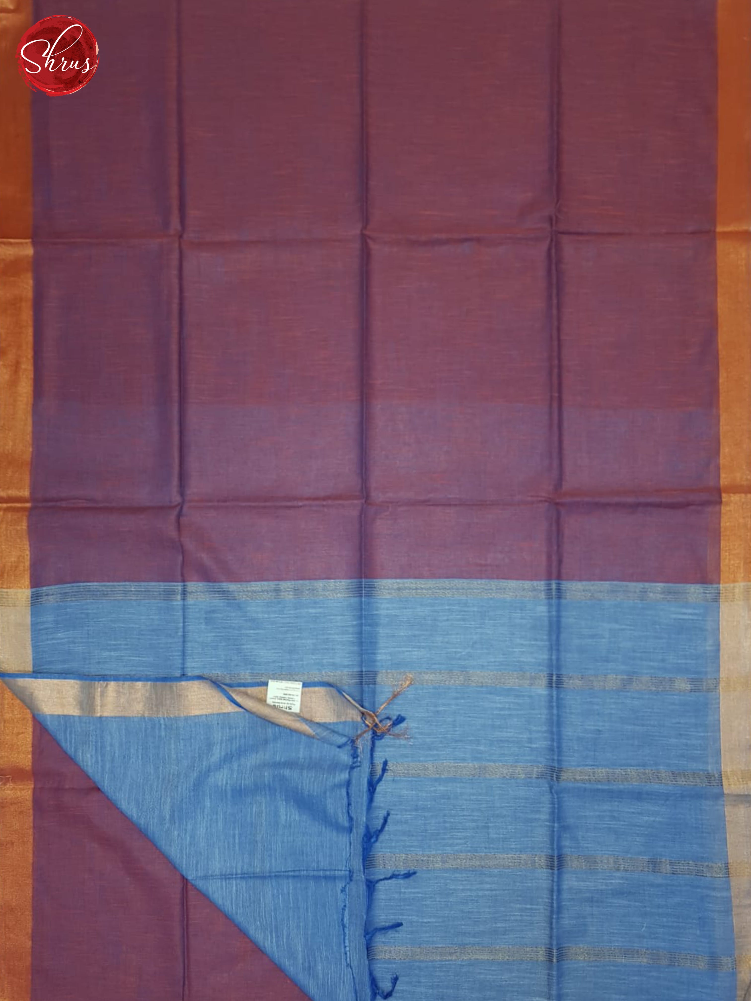 Wine And Blue- Linen Cotton Saree - Shop on ShrusEternity.com