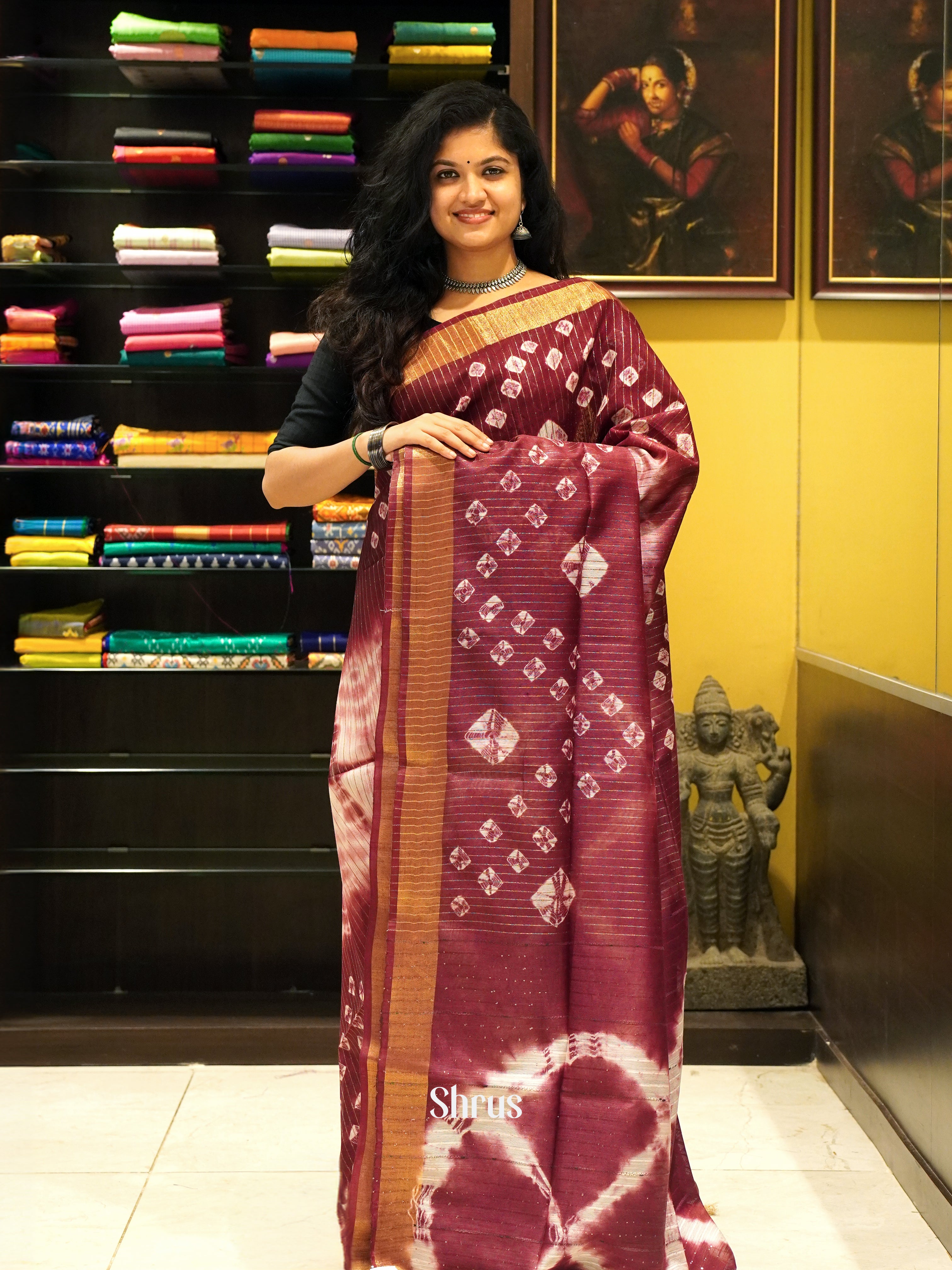 Wine & Cream - Shibori Saree - Shop on ShrusEternity.com