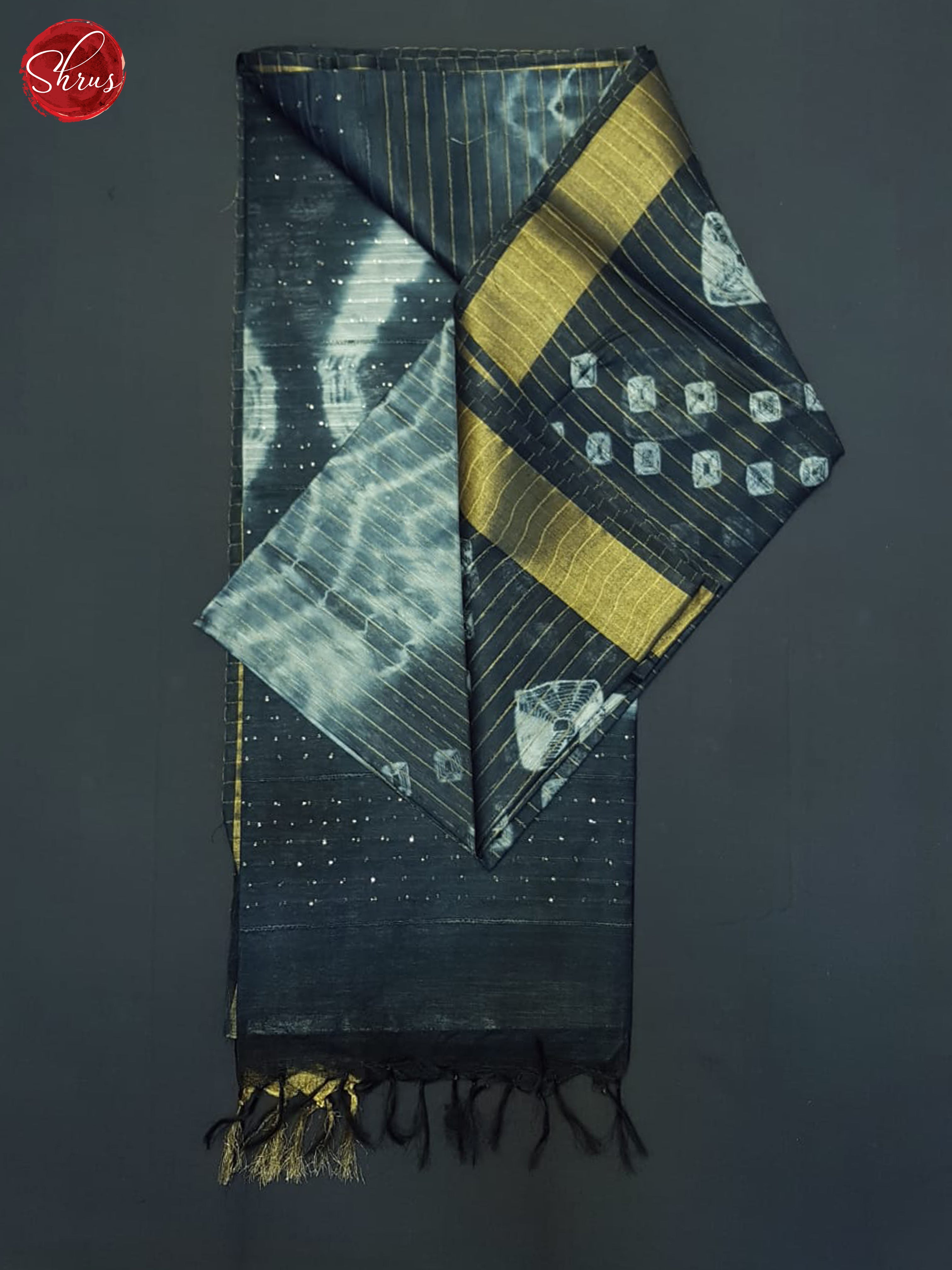 Cream & Bluish Grey- Shibori Saree - Shop on ShrusEternity.com