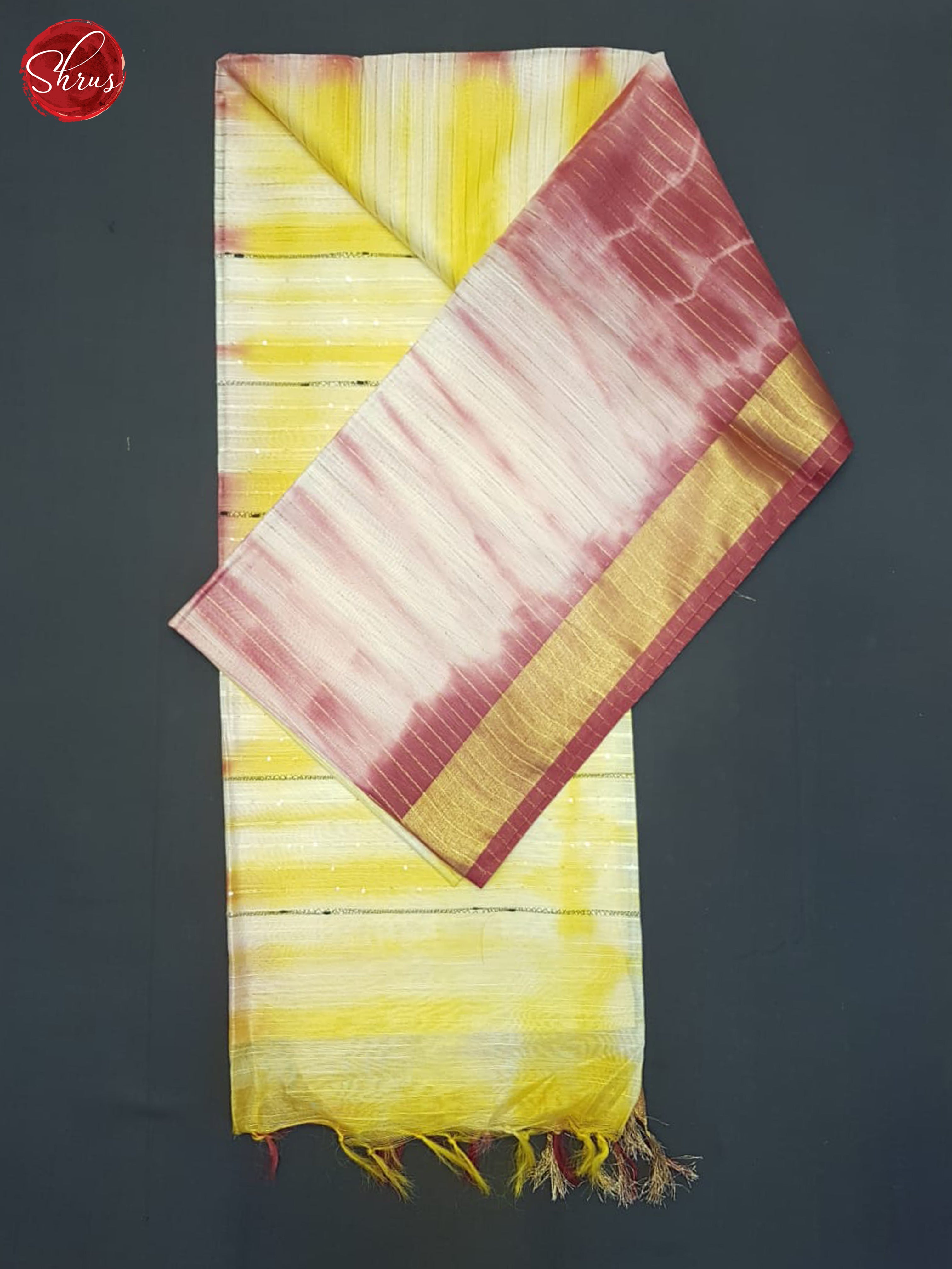 Yellow And Maroon- Shibori Saree - Shop on ShrusEternity.com