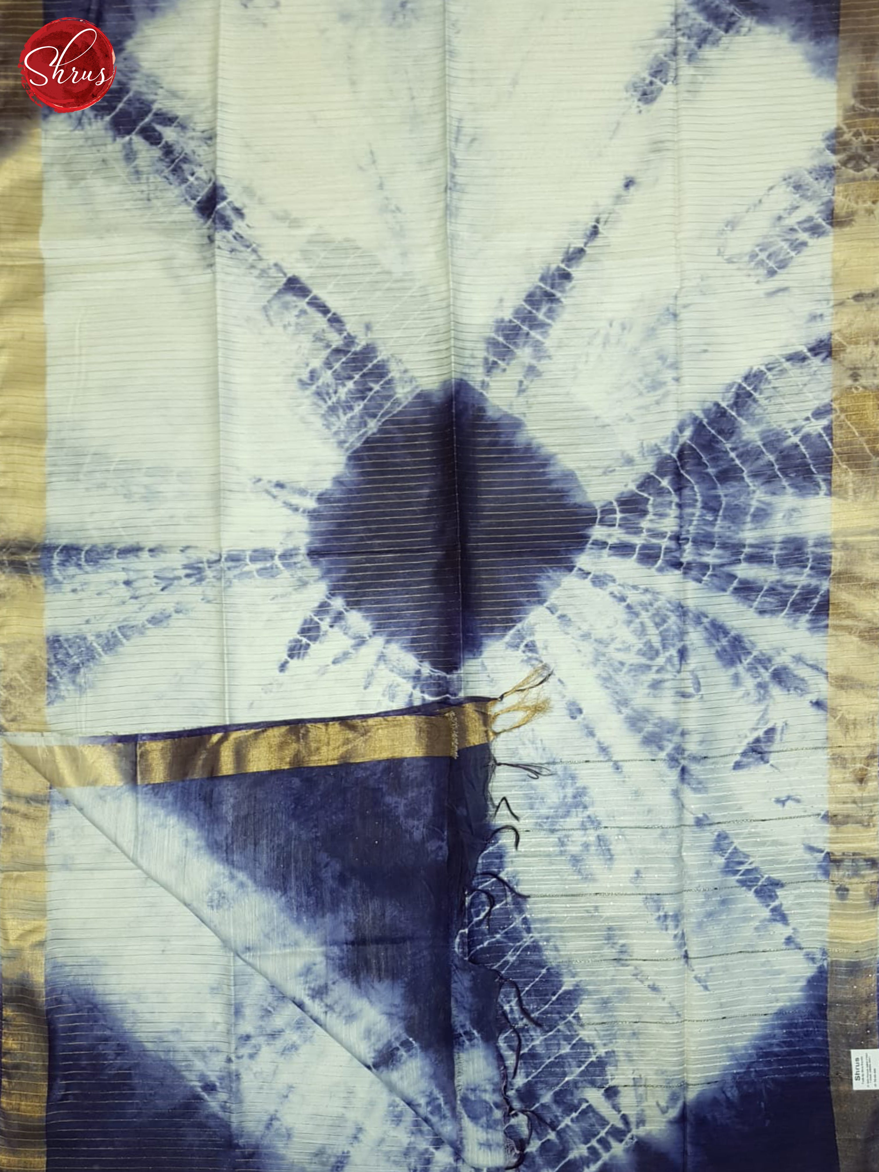 Cream And Blue- Shibori Saree - Shop on ShrusEternity.com
