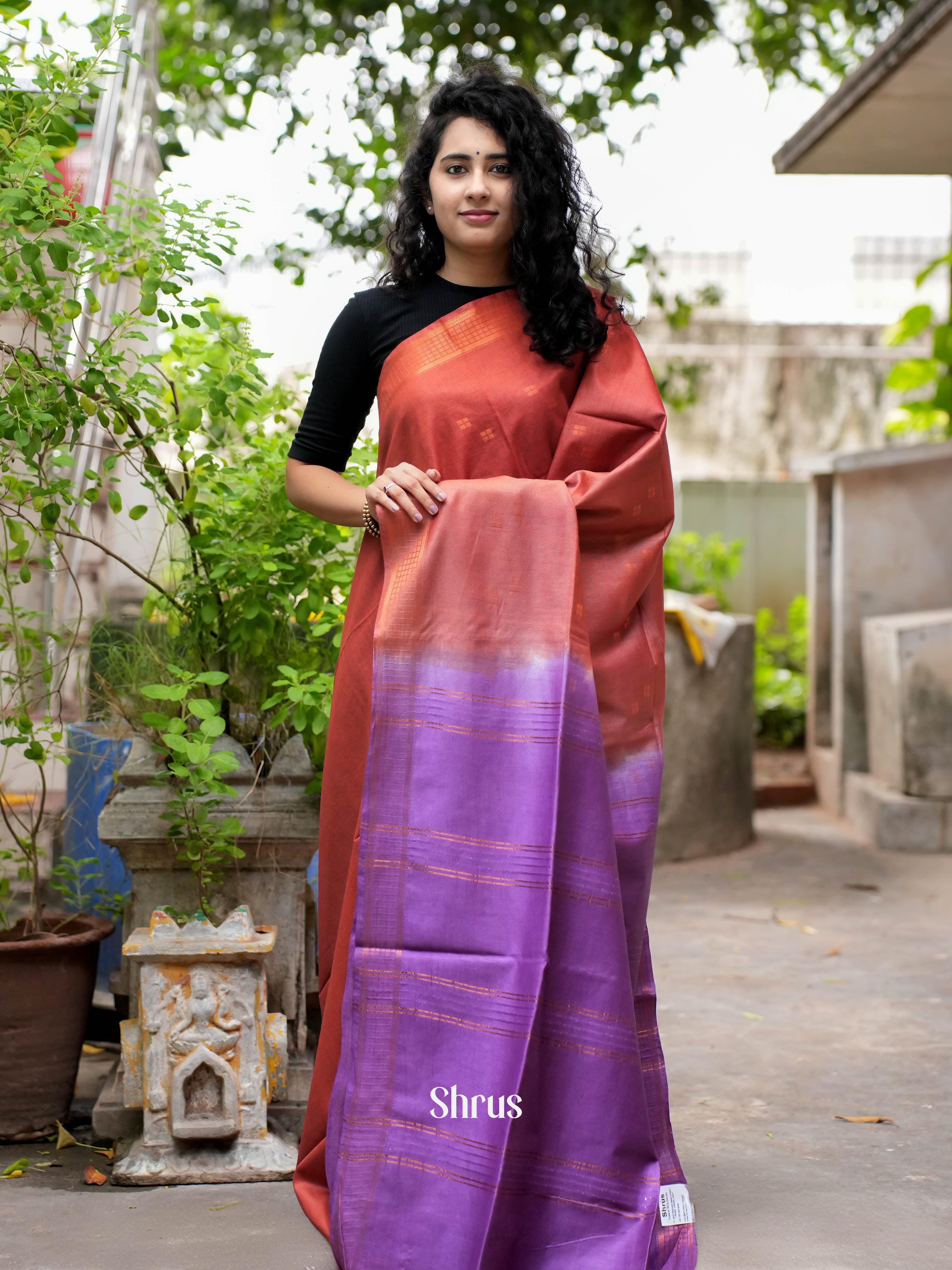 Brick & Purple - Semi Tussar Saree - Shop on ShrusEternity.com