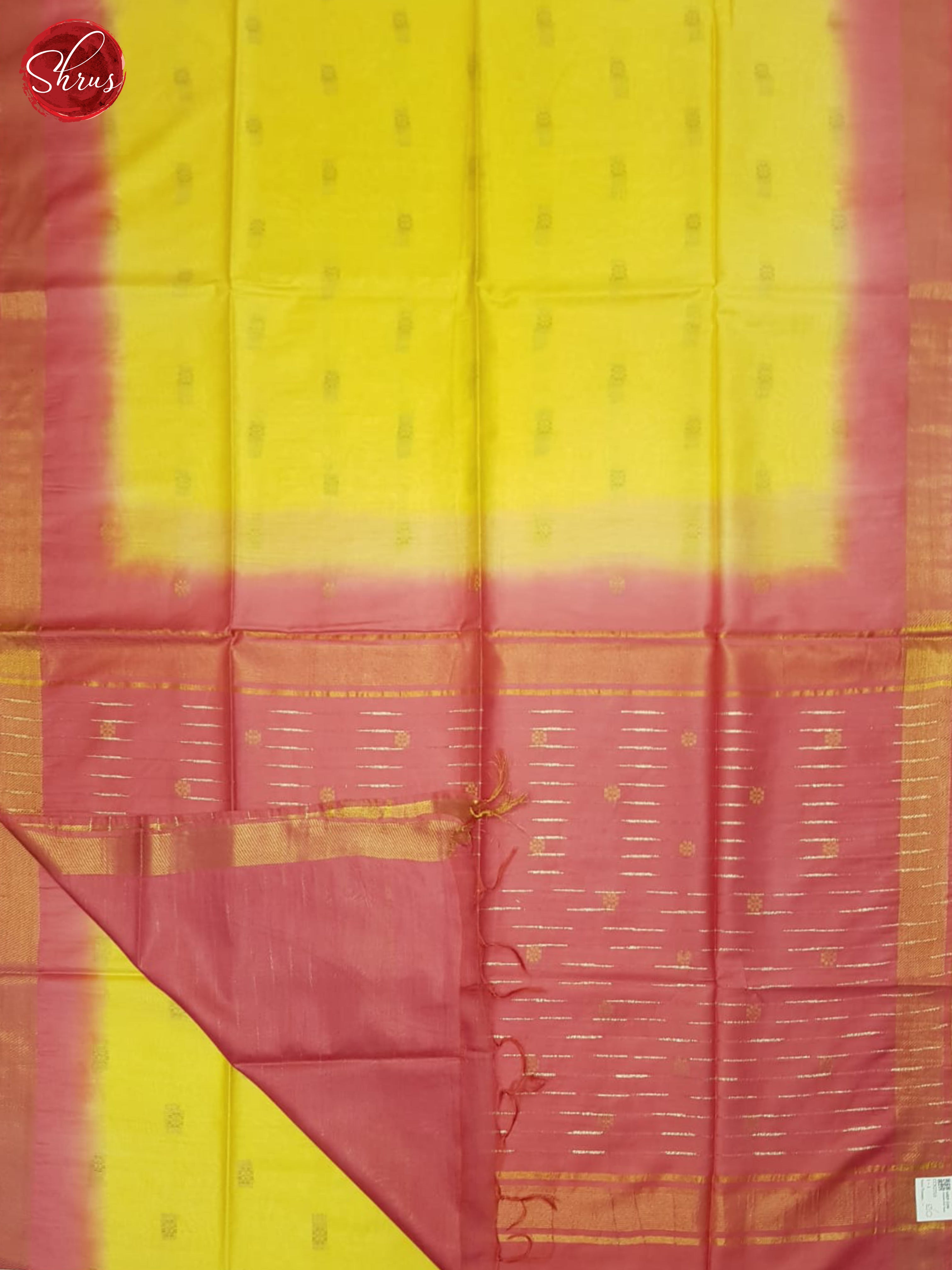 Yellow & Orangish PInk- Semi Tussar Saree - Shop on ShrusEternity.com