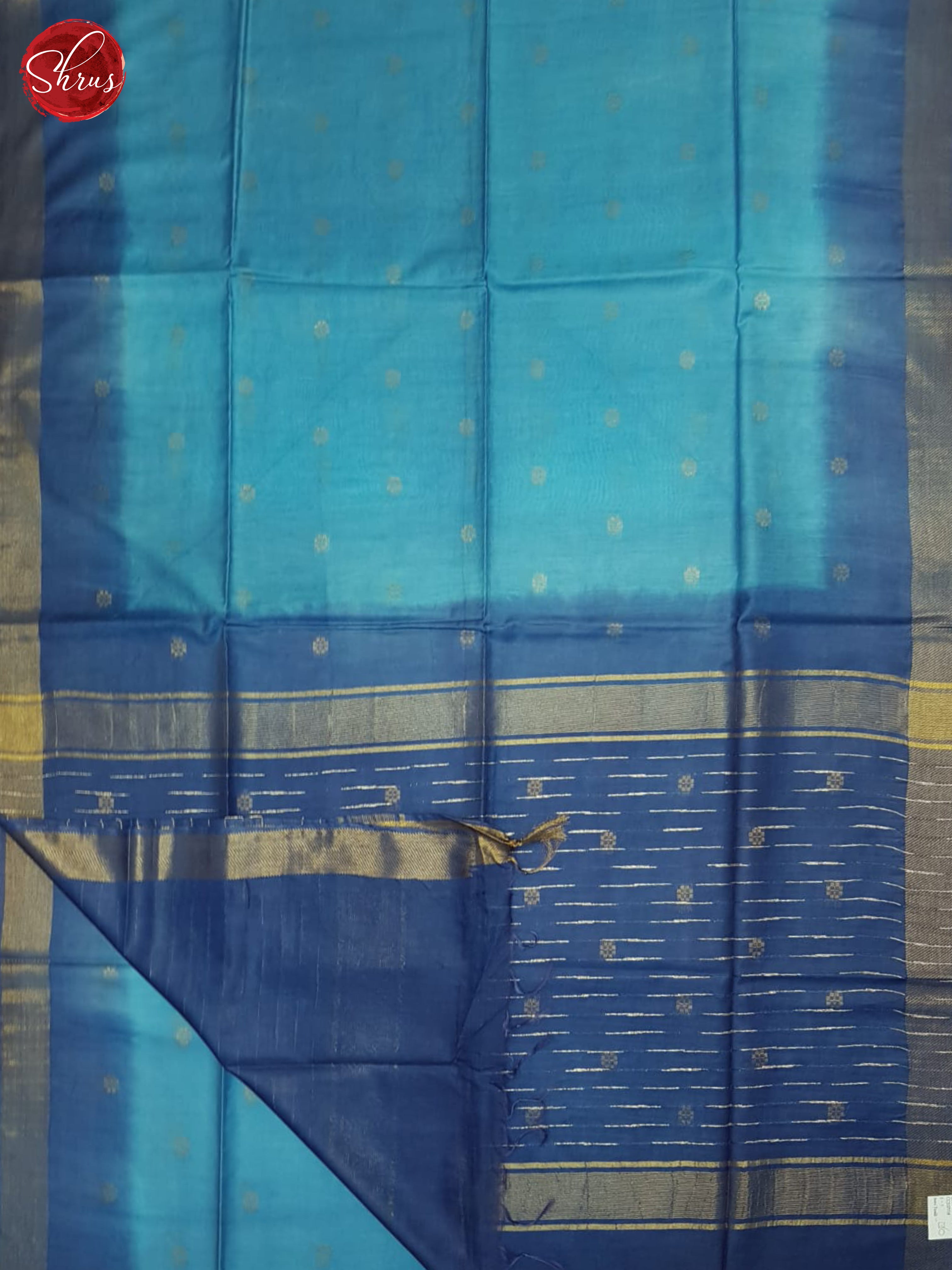 Sky Blue & Blue - Semi Tussar Saree - Shop on ShrusEternity.com
