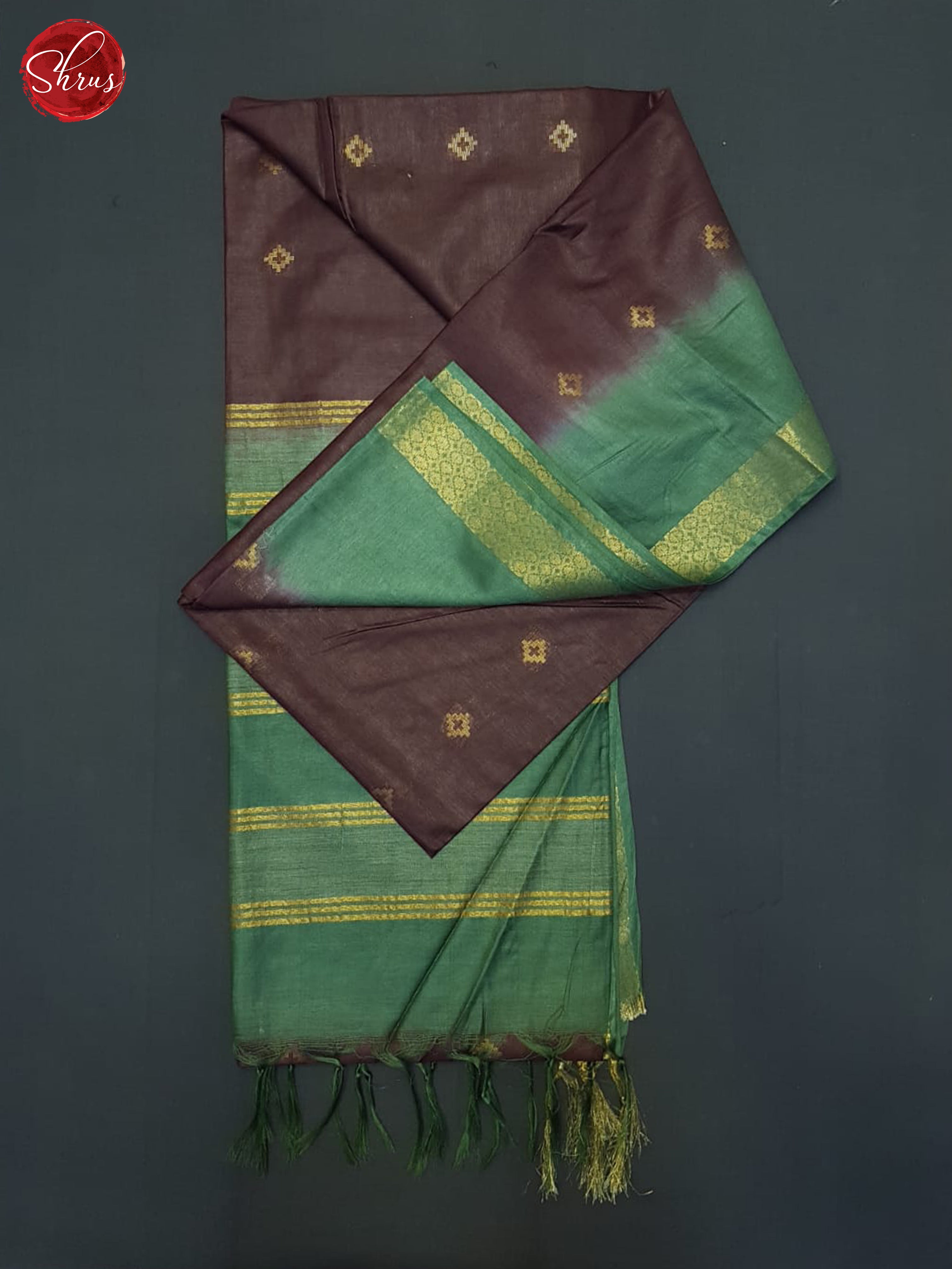 Brown & Green- Semi Tussar Saree - Shop on ShrusEternity.com