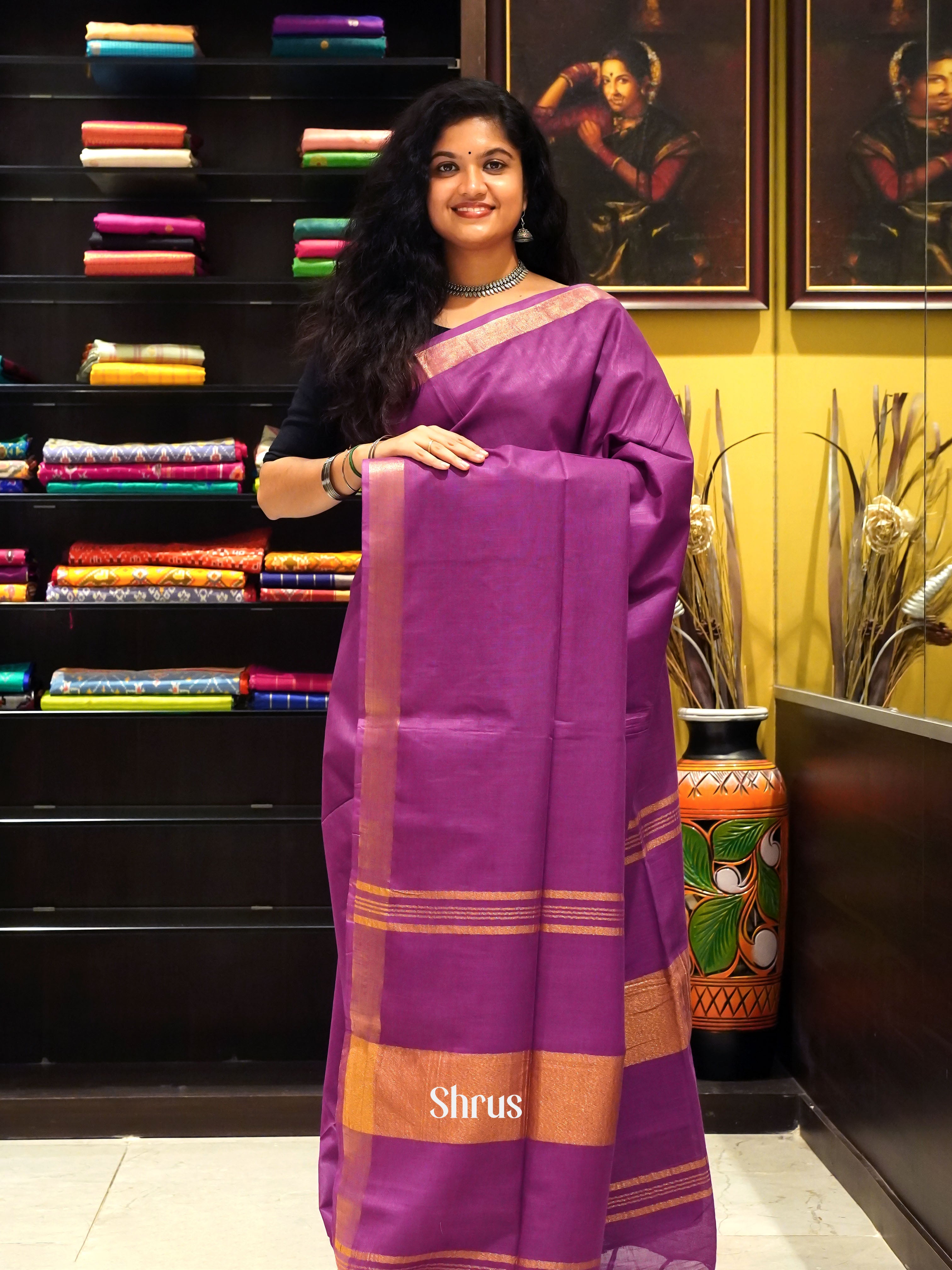 Purple(Single Tone)- Linen Cotton Saree - Shop on ShrusEternity.com