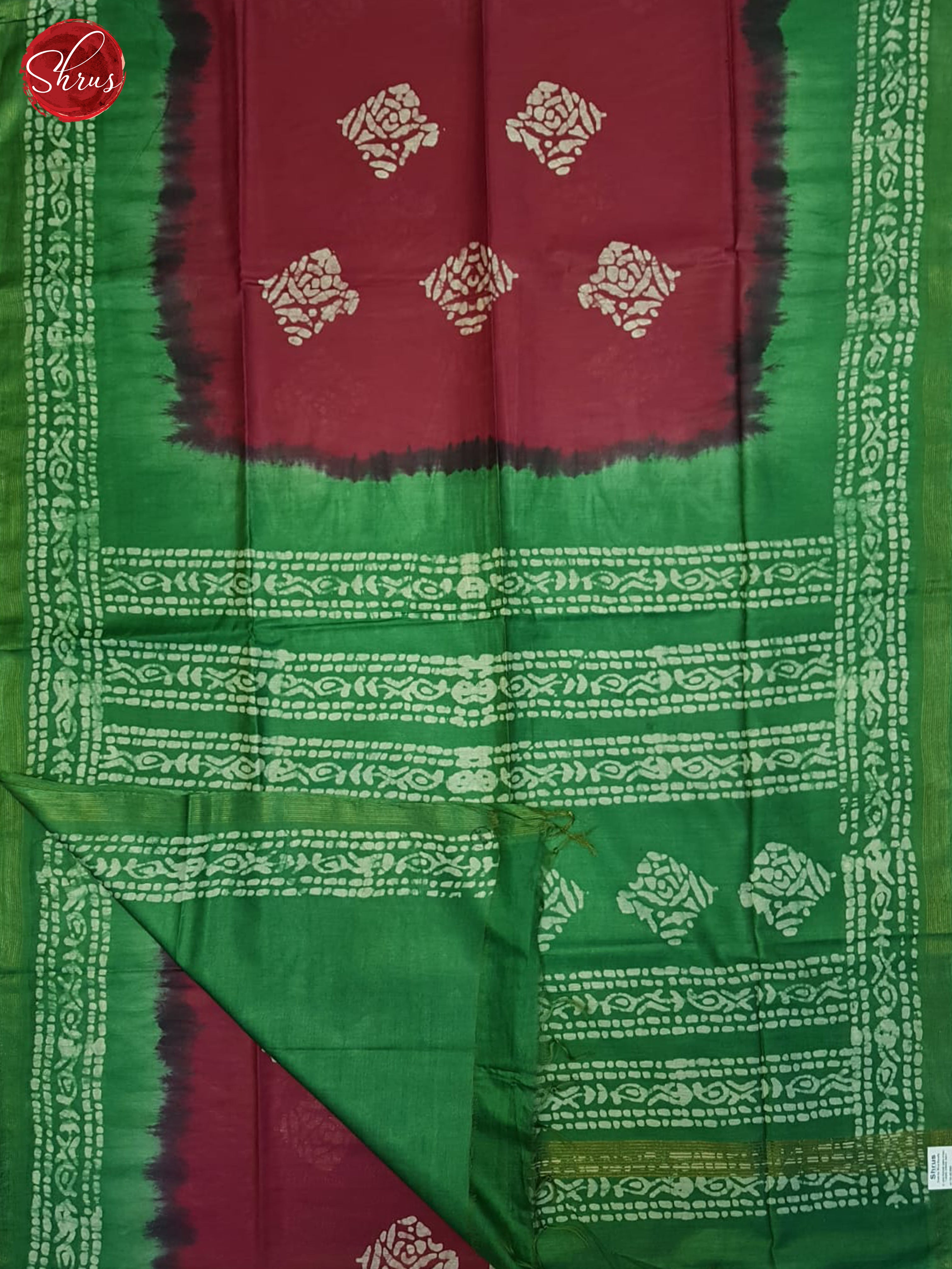 Wine & Green-Bhatik Saree - Shop on ShrusEternity.com