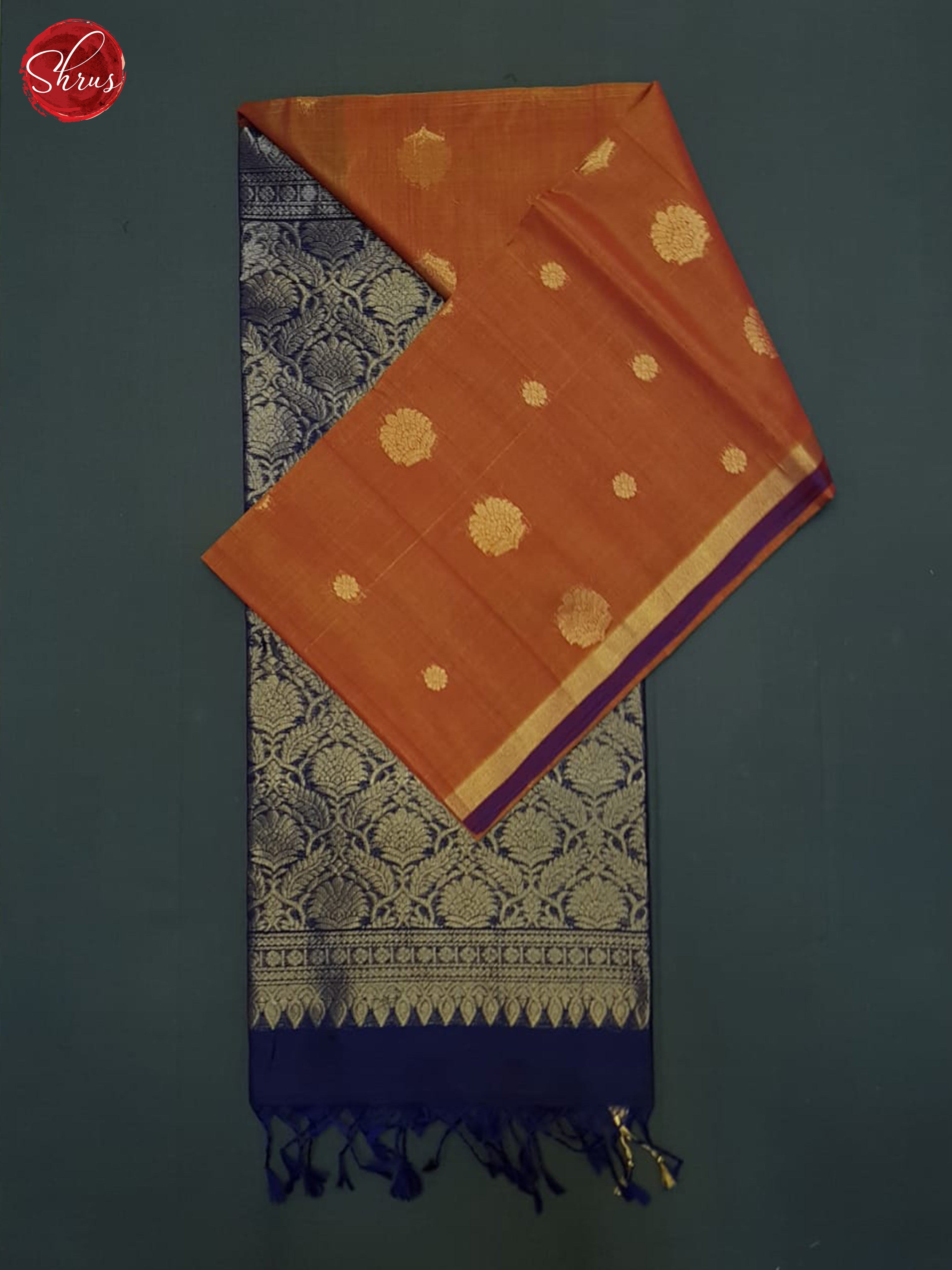 Orange & Blue - Silk Cotton Saree - Shop on ShrusEternity.com