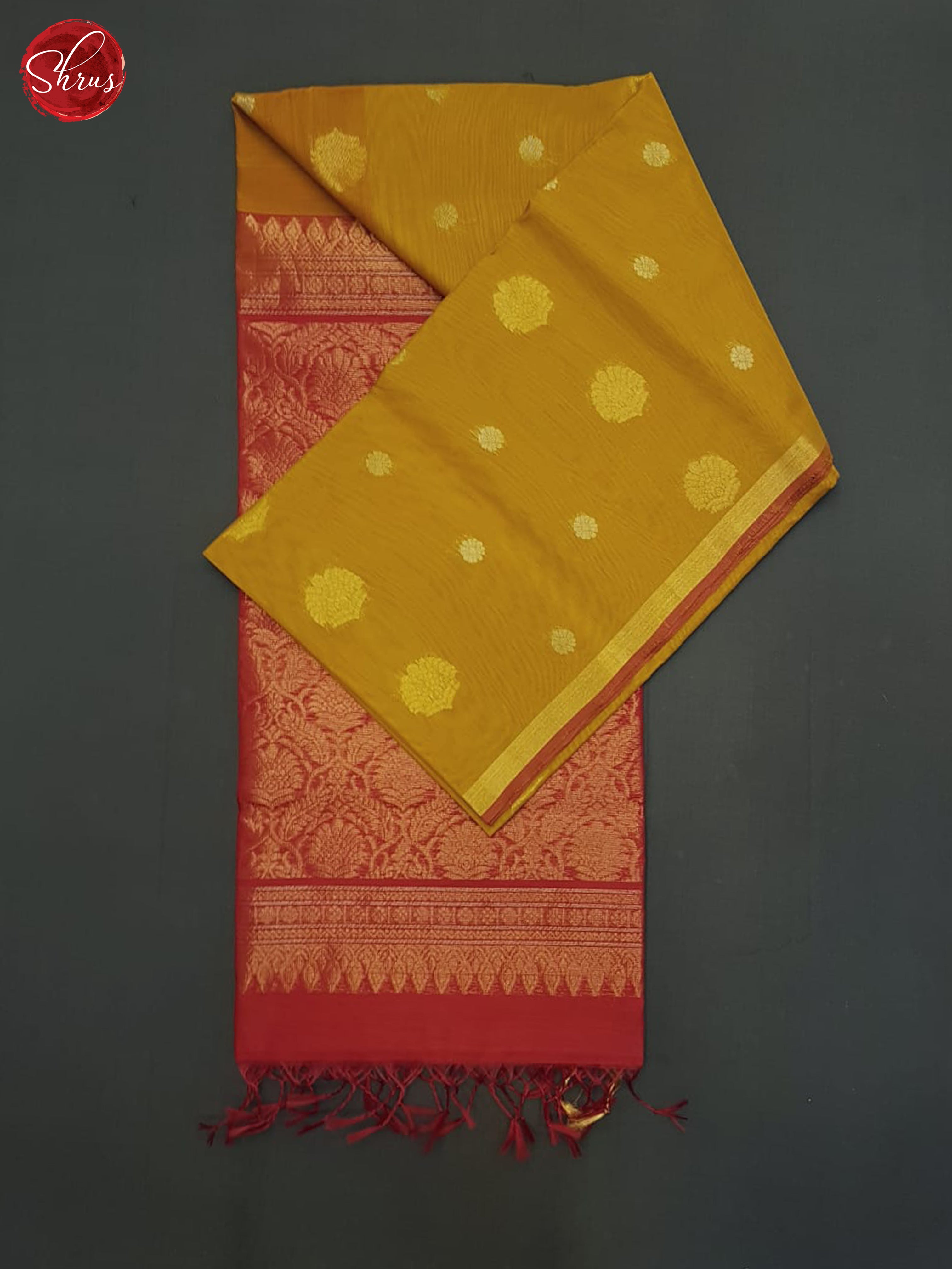 Mustard & Red - Silk Cotton Saree - Shop on ShrusEternity.com