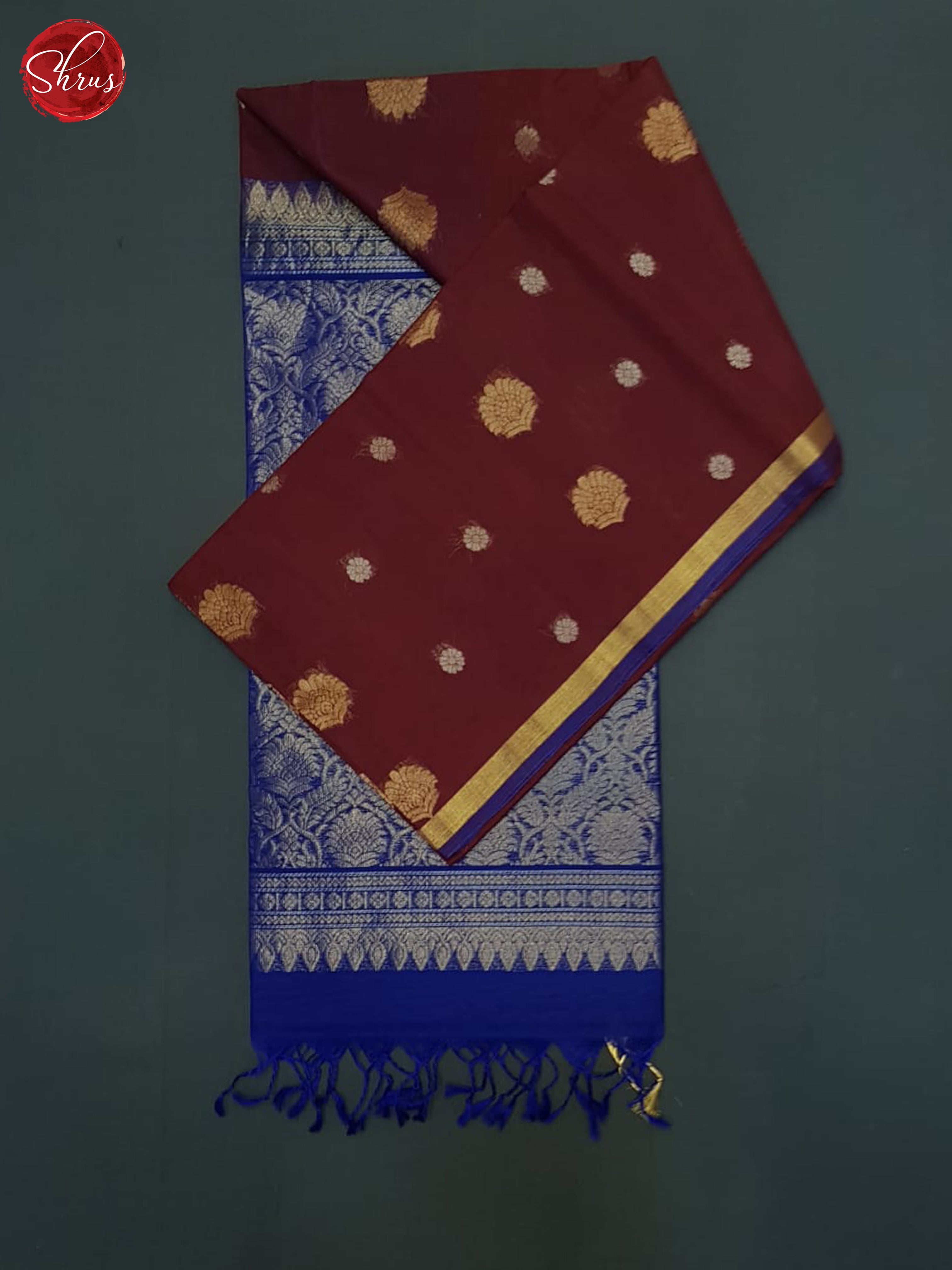 Maroon & Blue - Silk cotton Saree - Shop on ShrusEternity.com