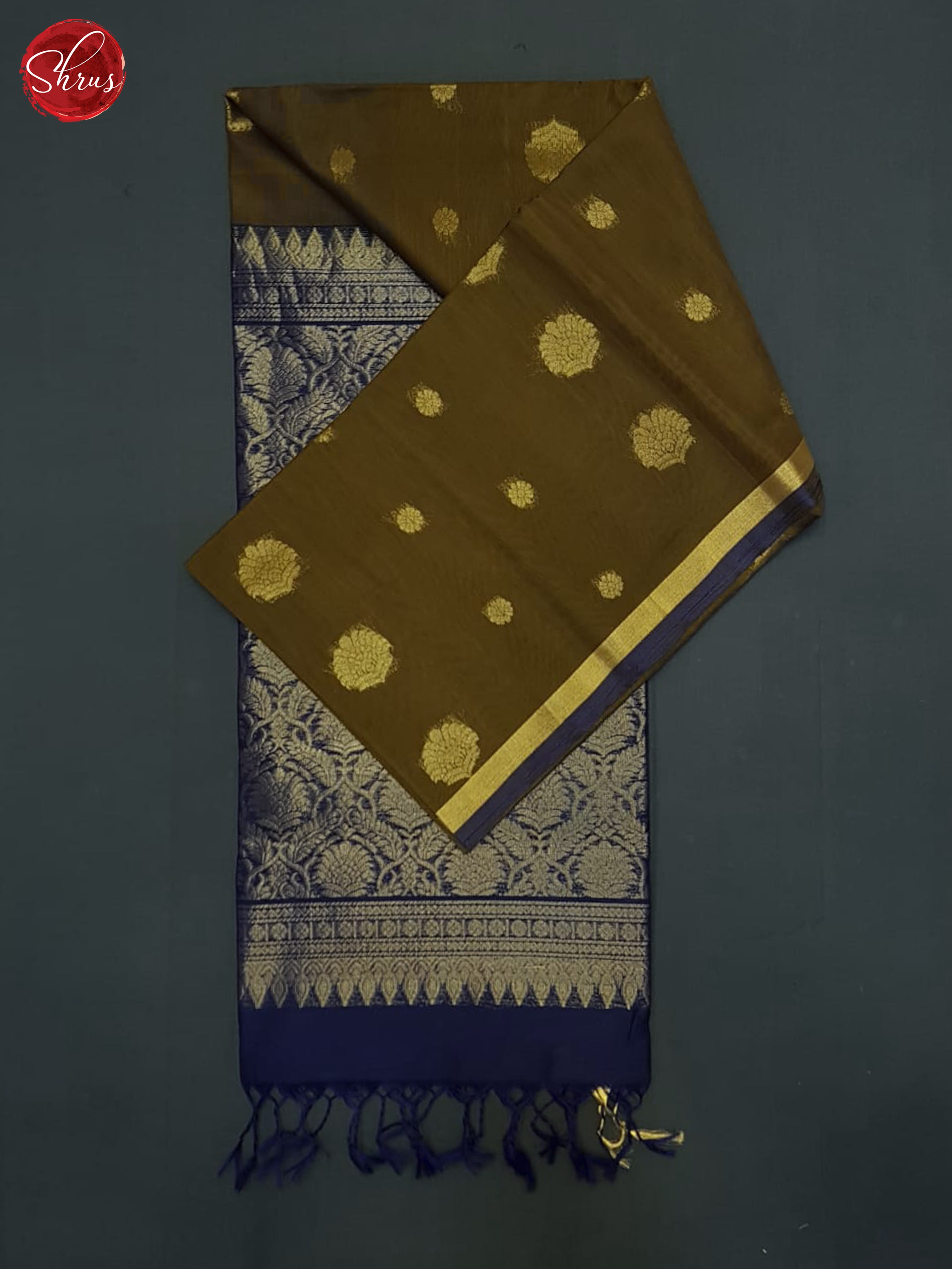 Brown & Blue - Silk Cotton Saree - Shop on ShrusEternity.com