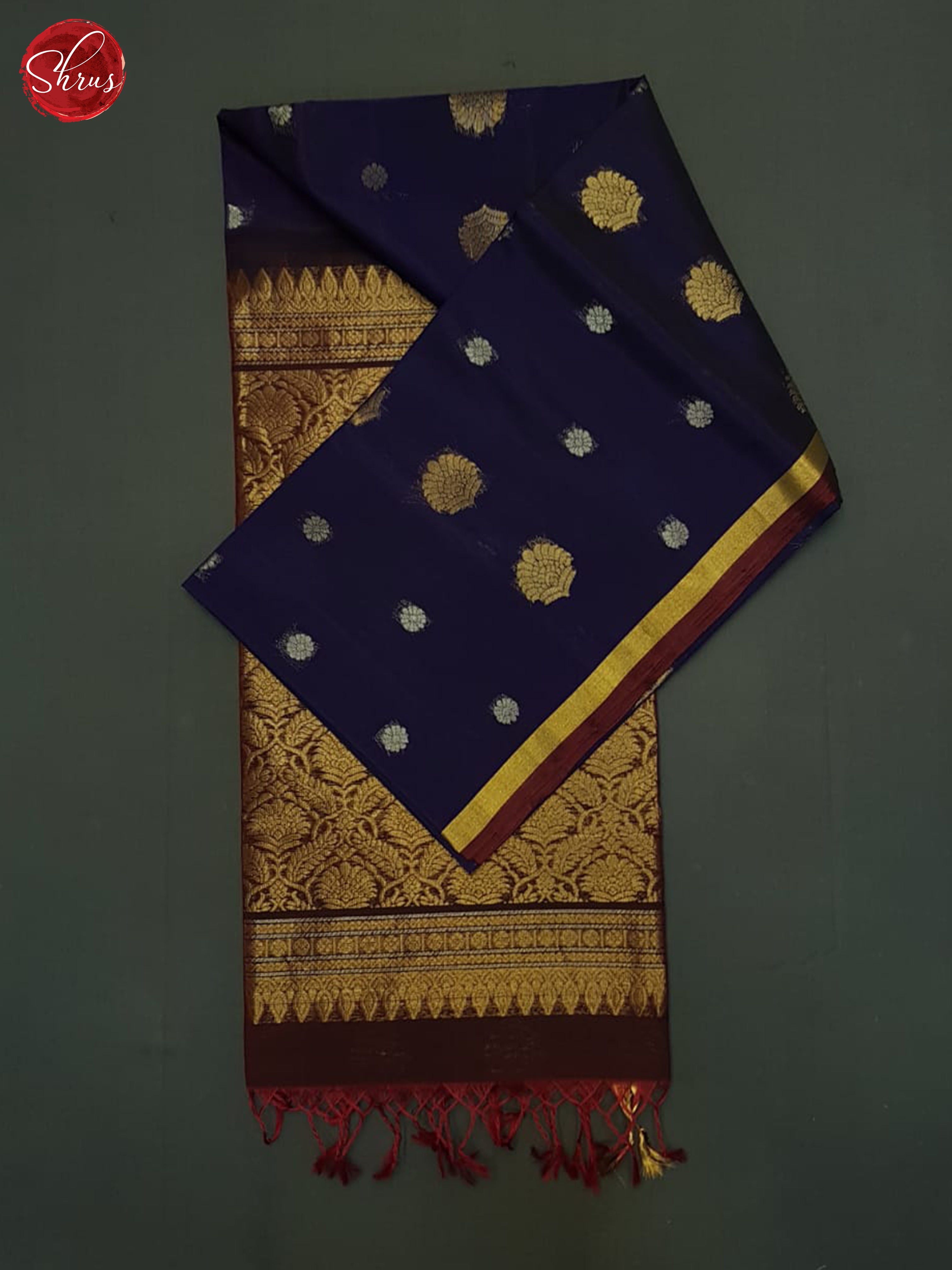 Blue & Maroon - Silk Cotton Saree - Shop on ShrusEternity.com