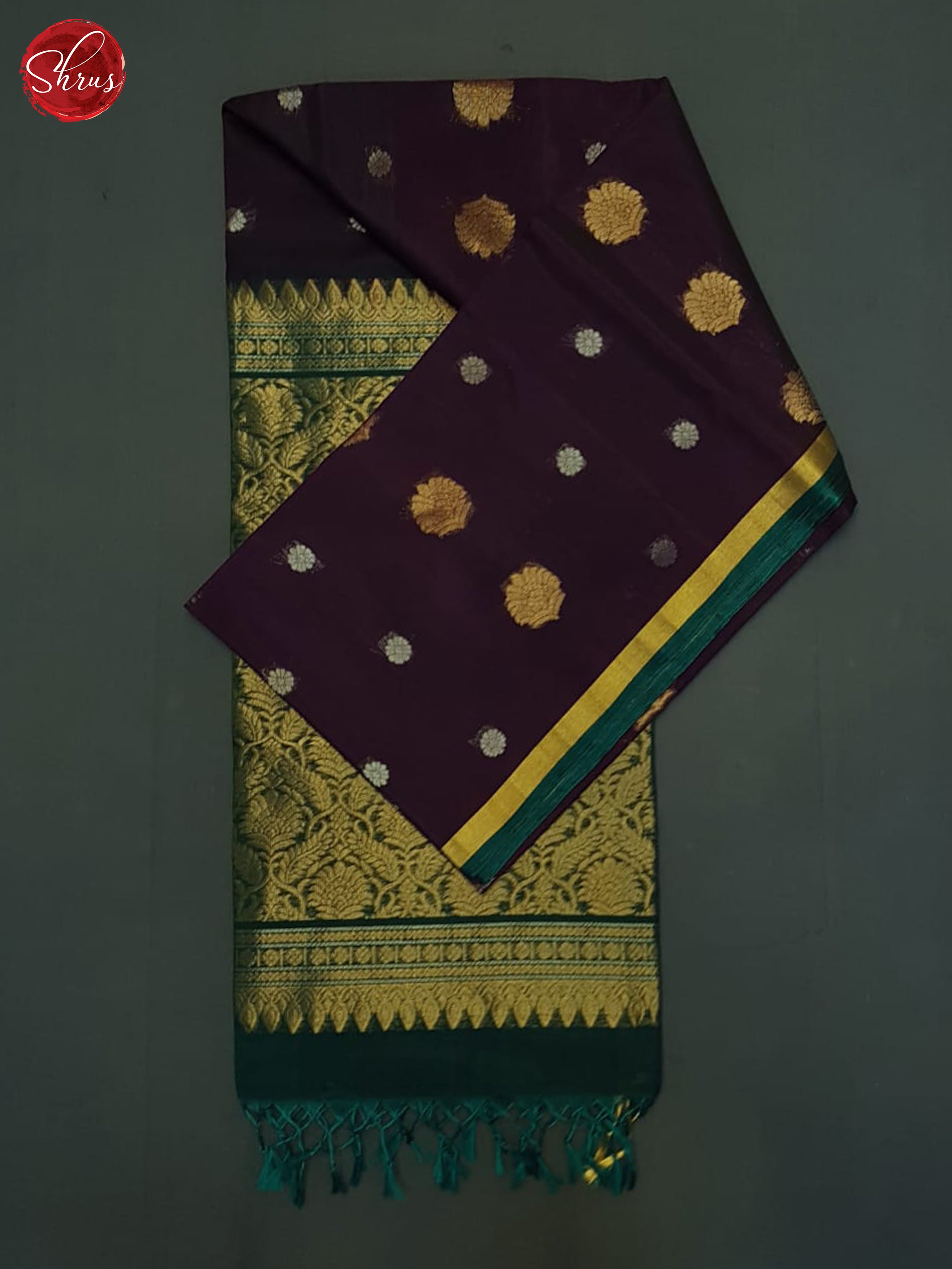 Deep Wine & Green-Silk Cotton Saree - Shop on ShrusEternity.com
