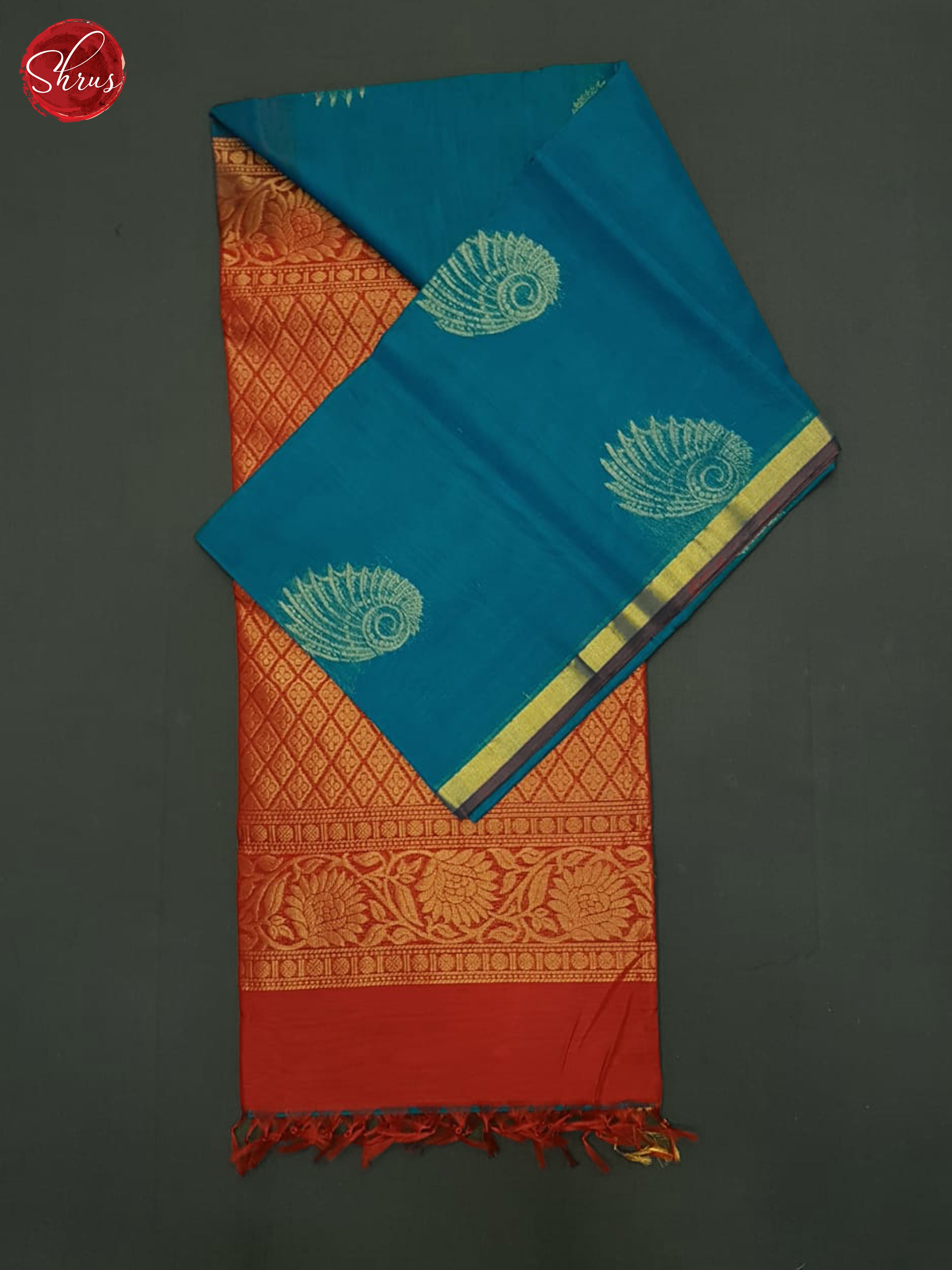 Blue & Red - Silk Cotton Saree - Shop on ShrusEternity.com