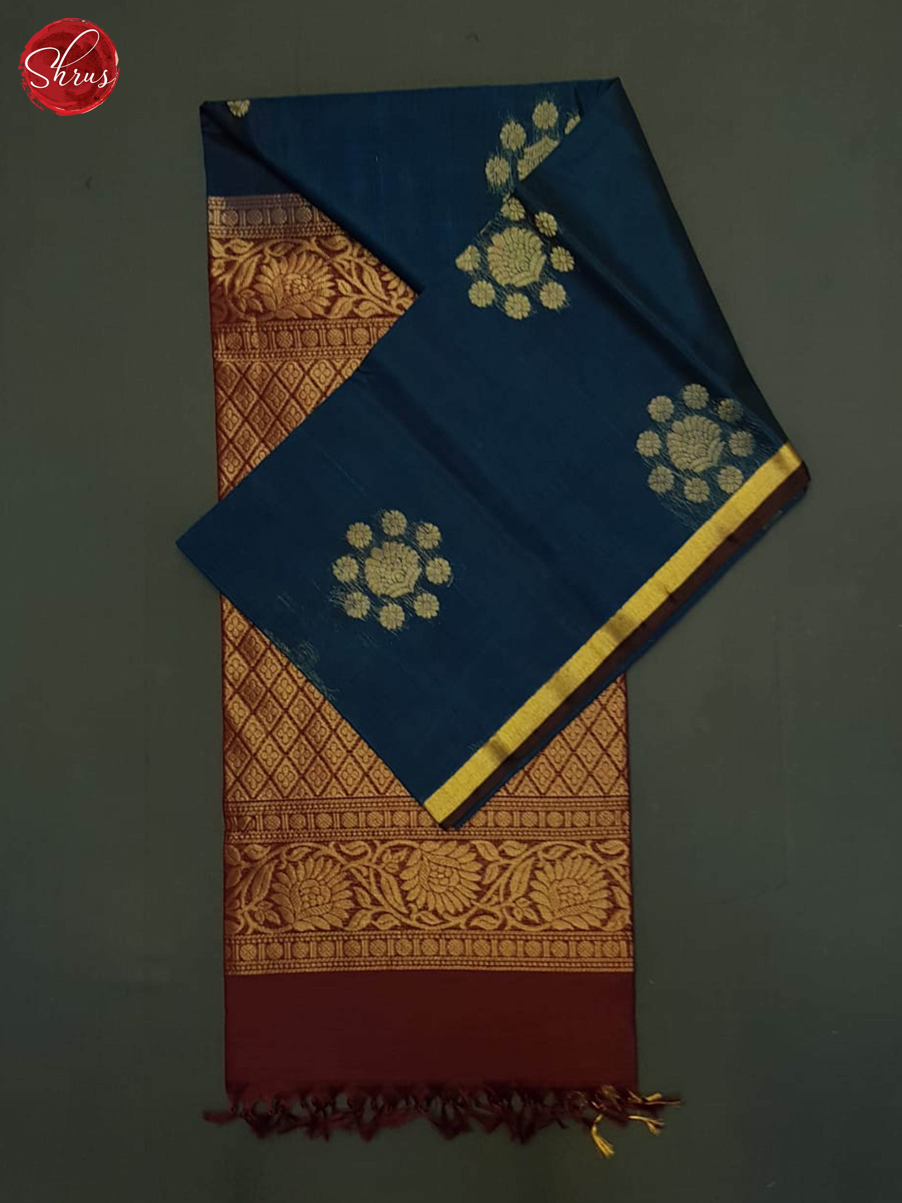 Blue & Arakku Maroon - Silk Cotton Saree - Shop on ShrusEternity.com