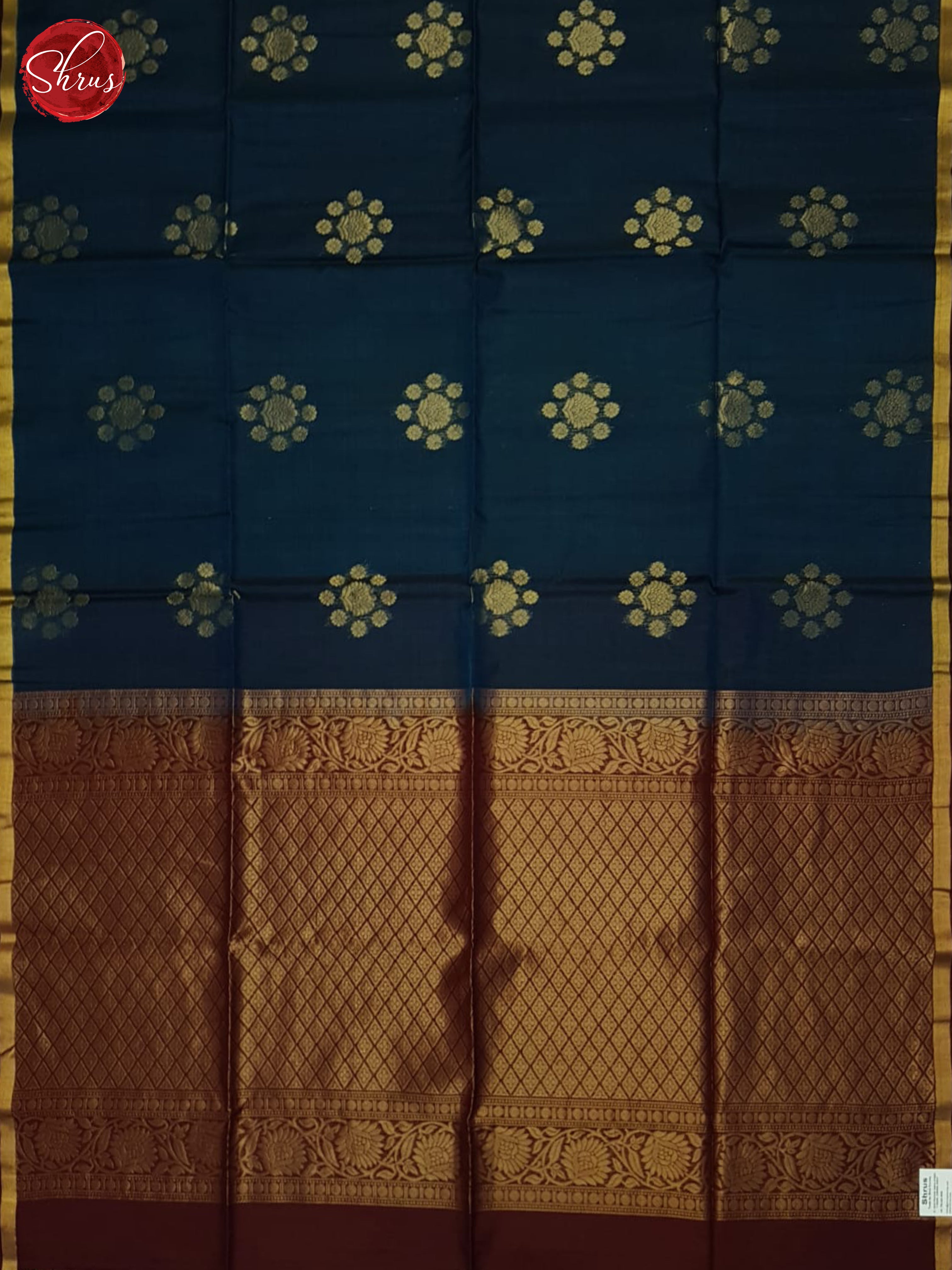 Blue & Arakku Maroon - Silk Cotton Saree - Shop on ShrusEternity.com