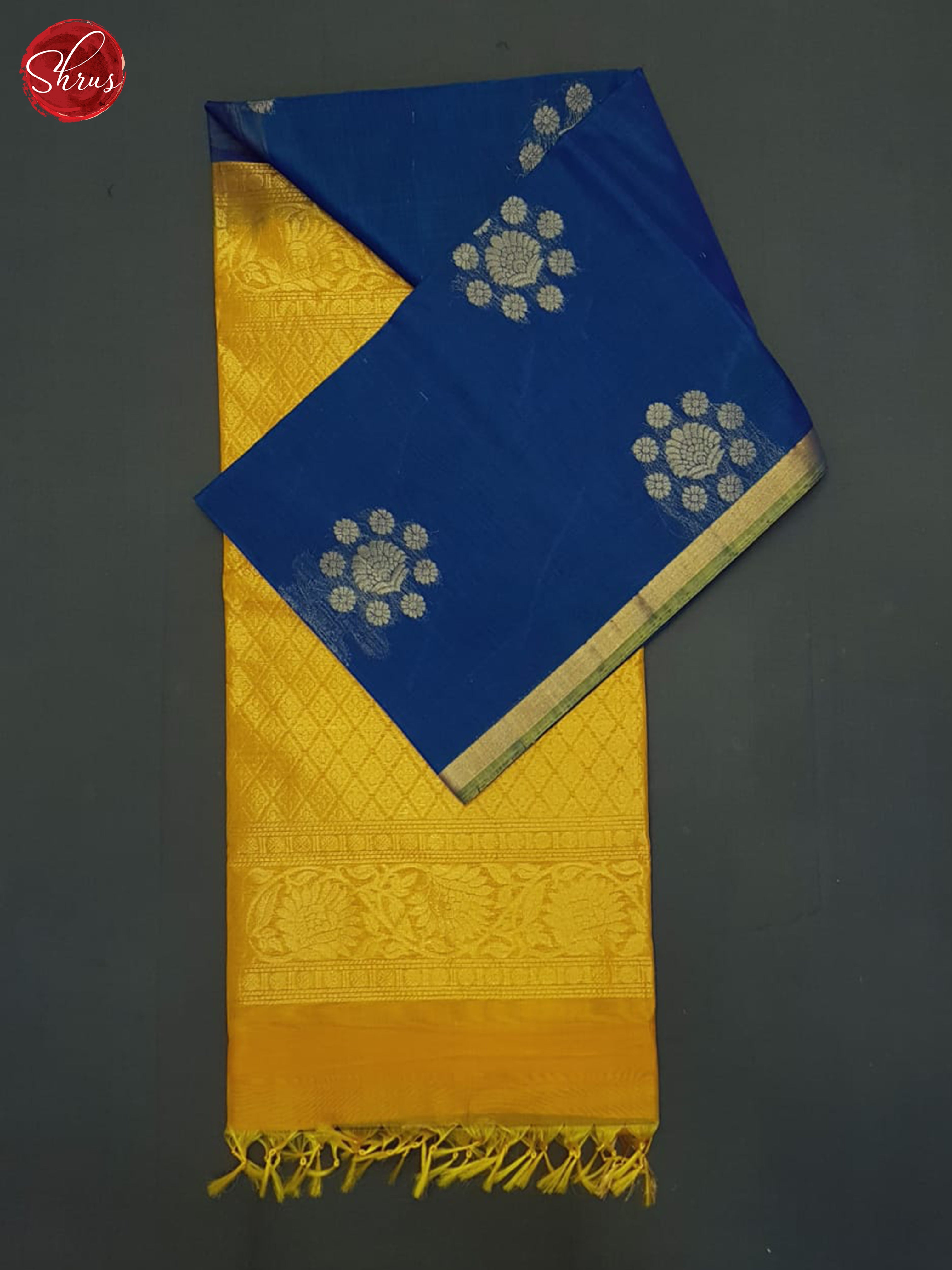 Blue & Mambala Yellow - Silk Cotton Saree - Shop on ShrusEternity.com