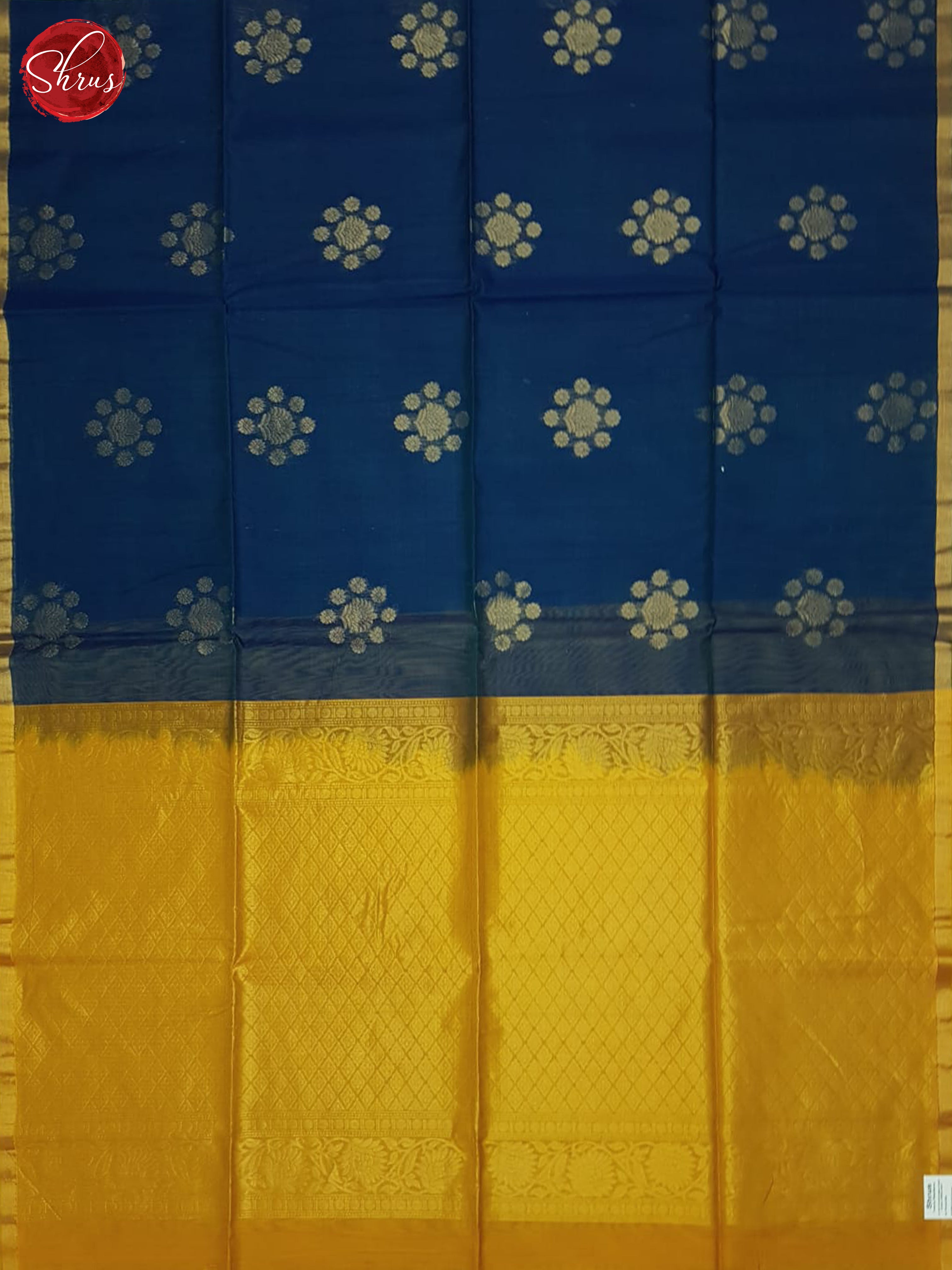 Blue & Mambala Yellow - Silk Cotton Saree - Shop on ShrusEternity.com