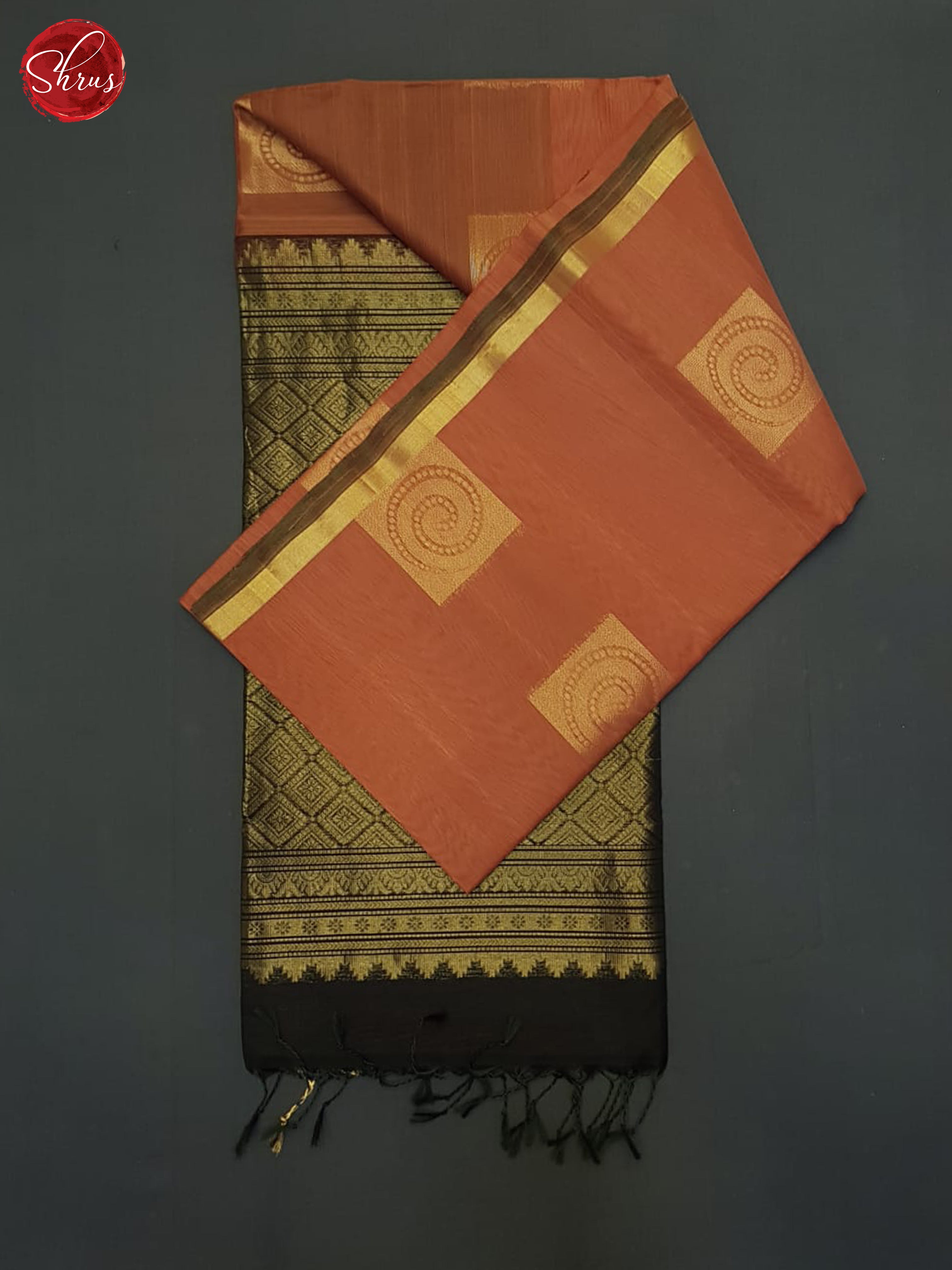 Brick Orange & Green- Silk Cotton Saree - Shop on ShrusEternity.com