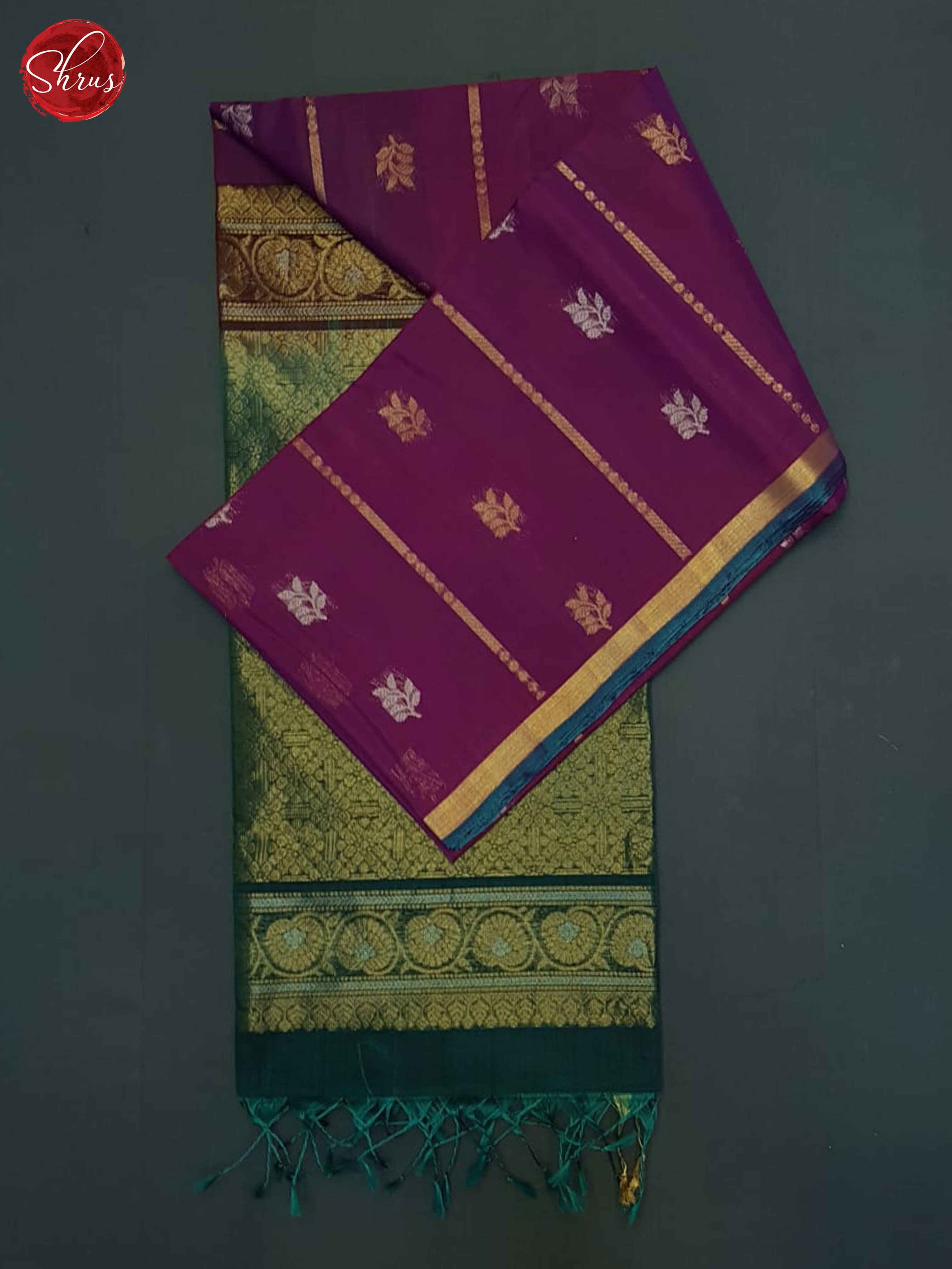 Purple & Blue - Silk Cotton Saree - Shop on ShrusEternity.com