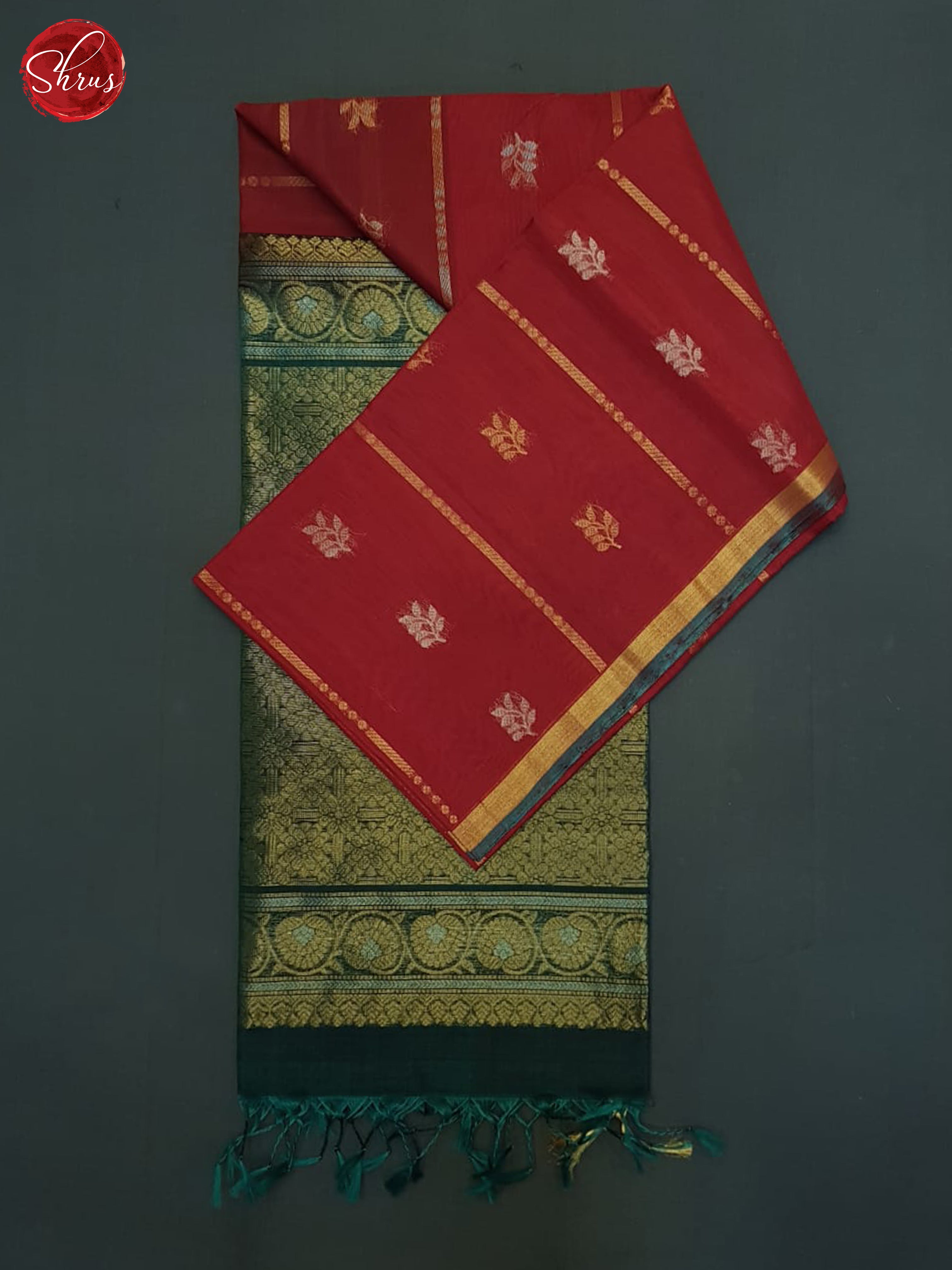 Red & Green- Silk Cotton Saree - Shop on ShrusEternity.com
