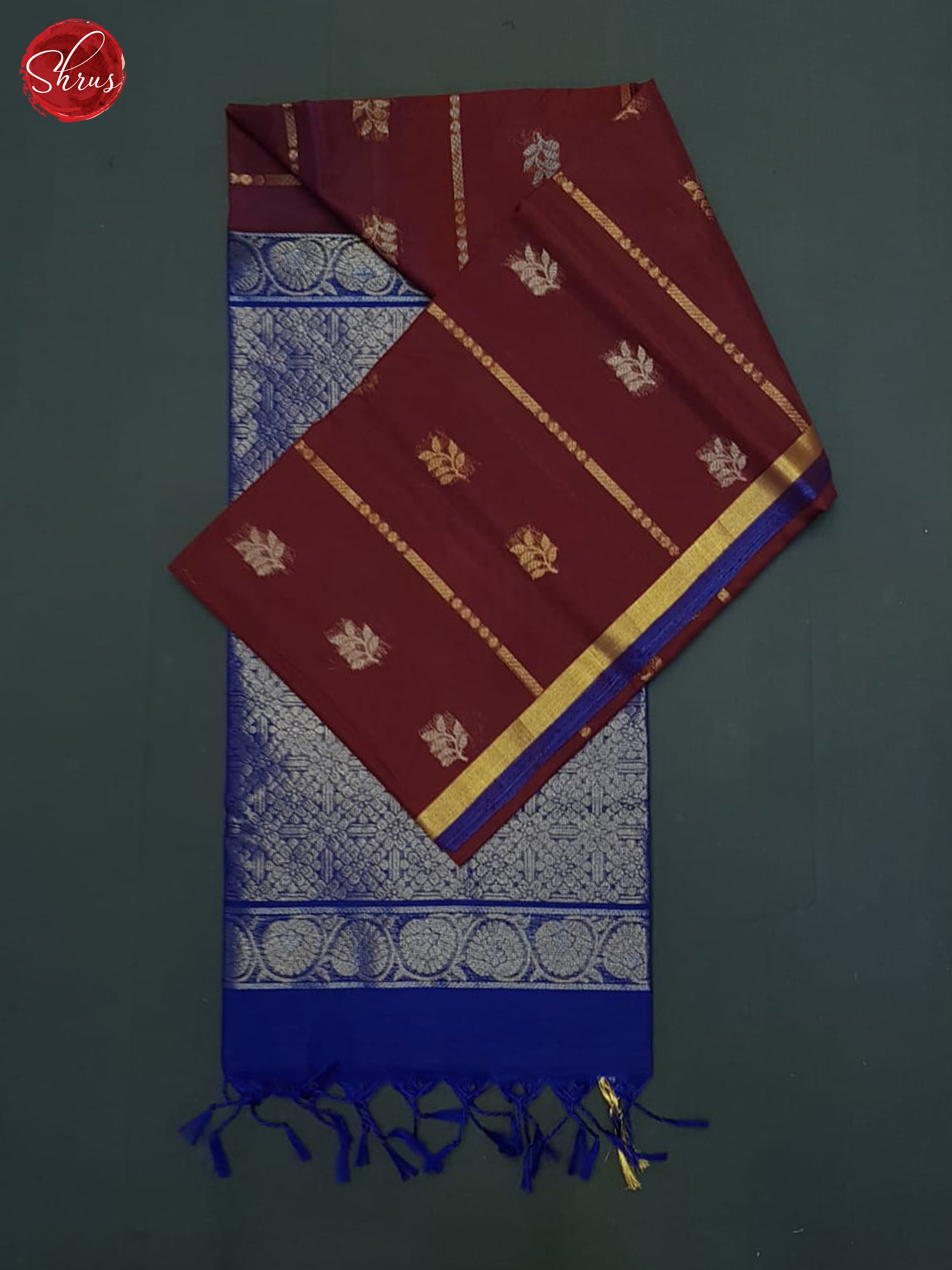 Maroon & Blue - Silk Cotton Saree - Shop on ShrusEternity.com
