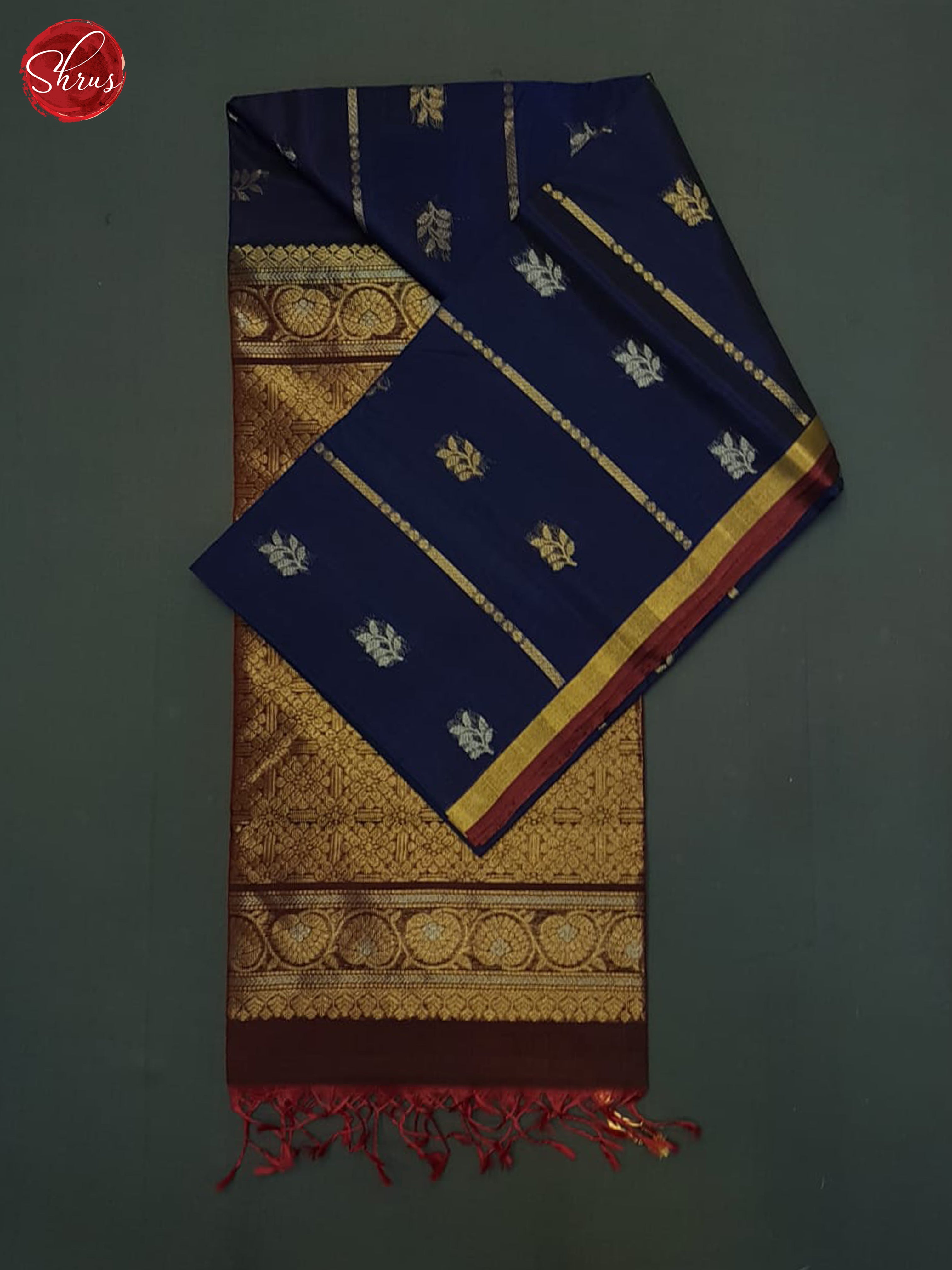 Blue & Maroon- Silk Cotton Saree - Shop on ShrusEternity.com