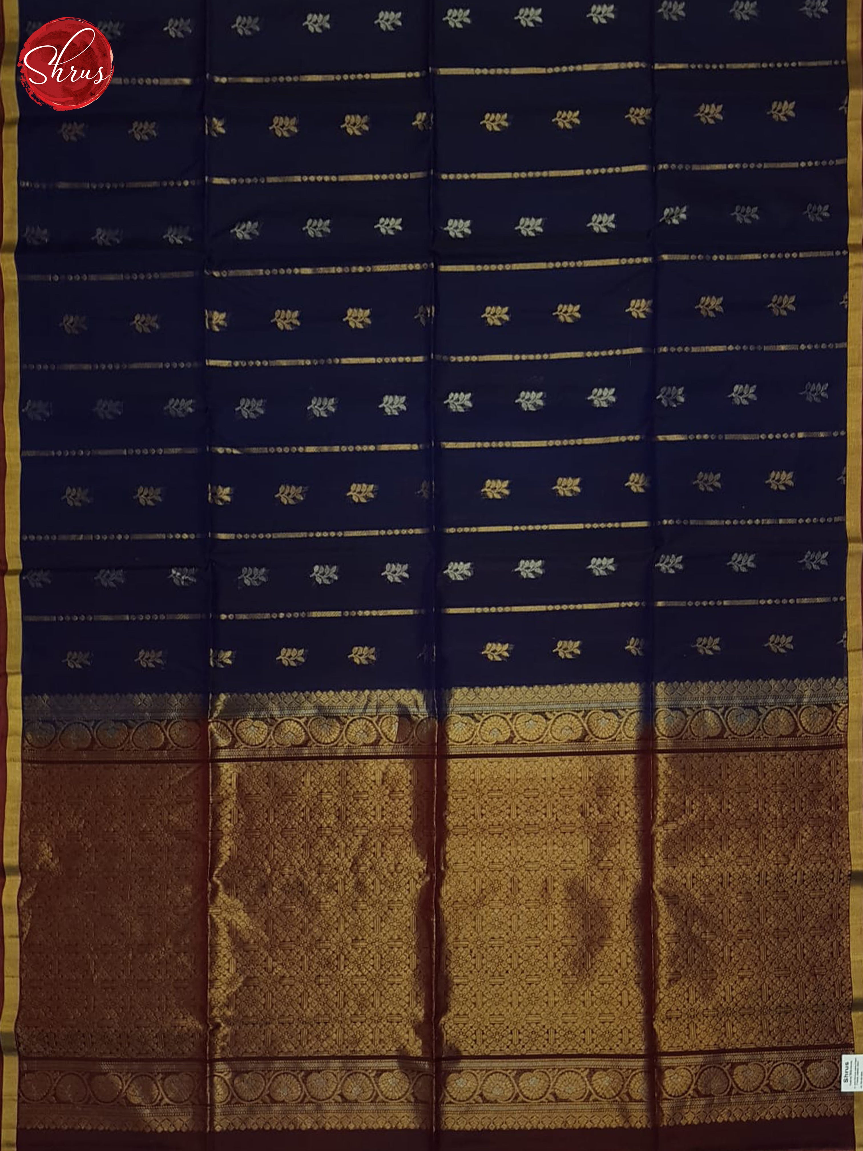 Blue & Maroon- Silk Cotton Saree - Shop on ShrusEternity.com
