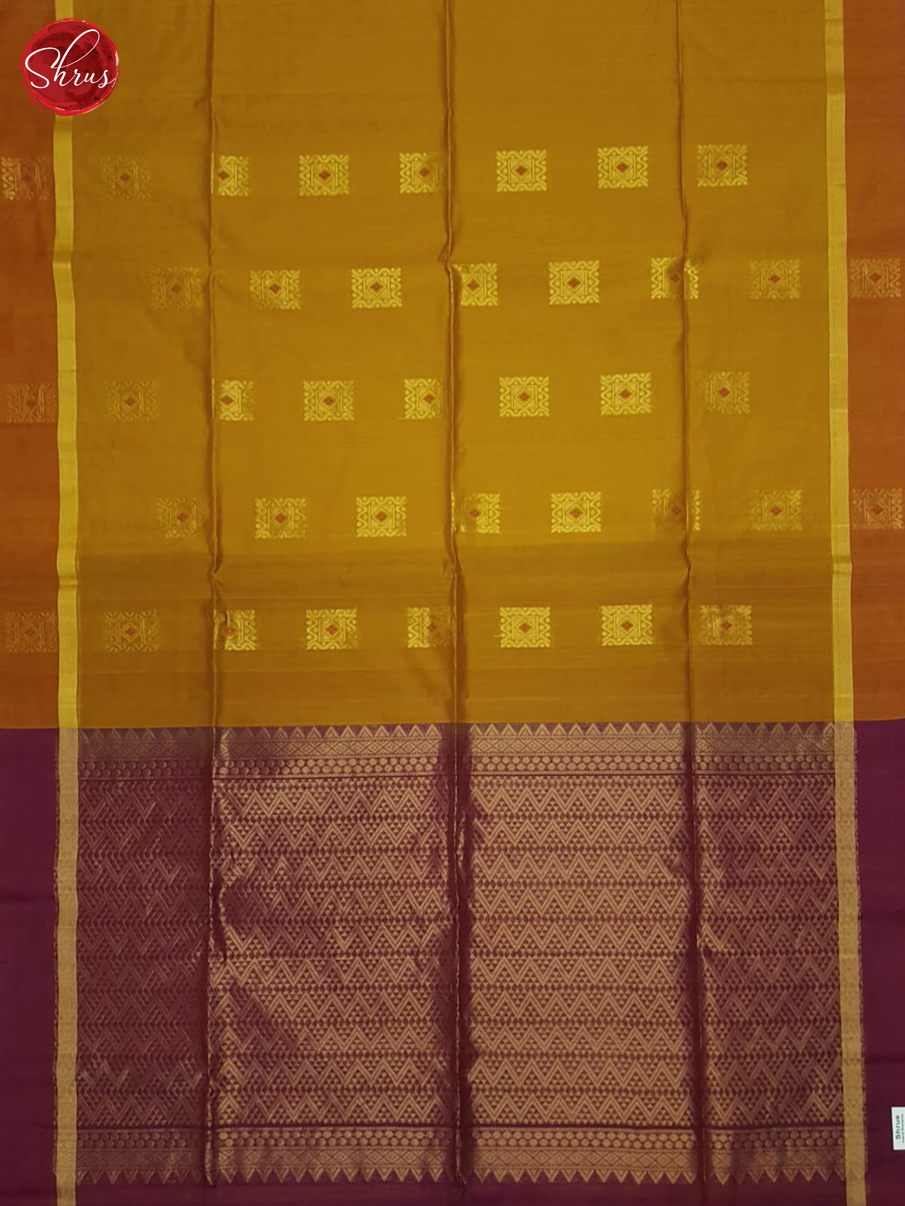Mustard & Maroon- Silk Cotton Saree - Shop on ShrusEternity.com