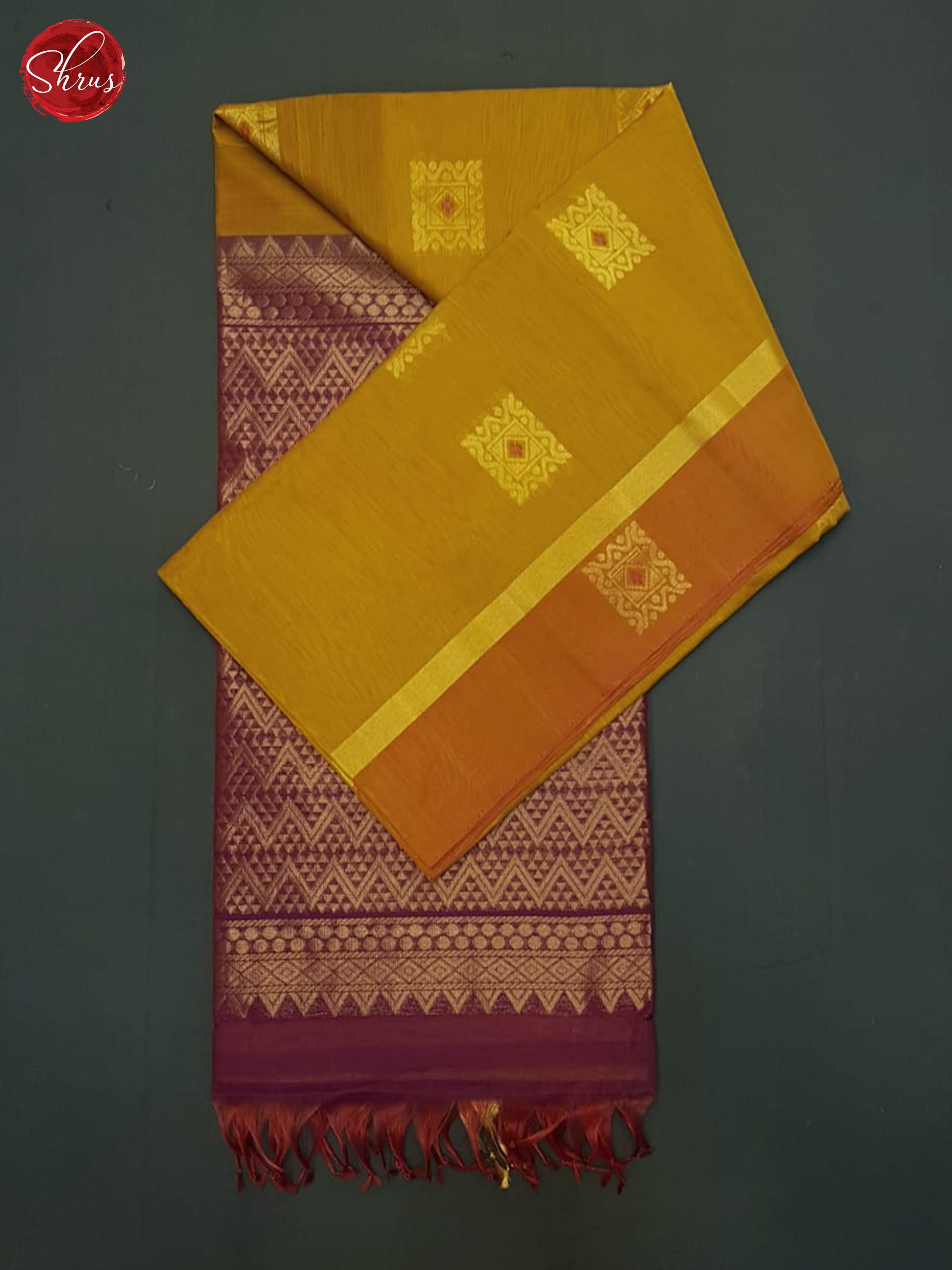 Mustard & Maroon- Silk Cotton Saree - Shop on ShrusEternity.com