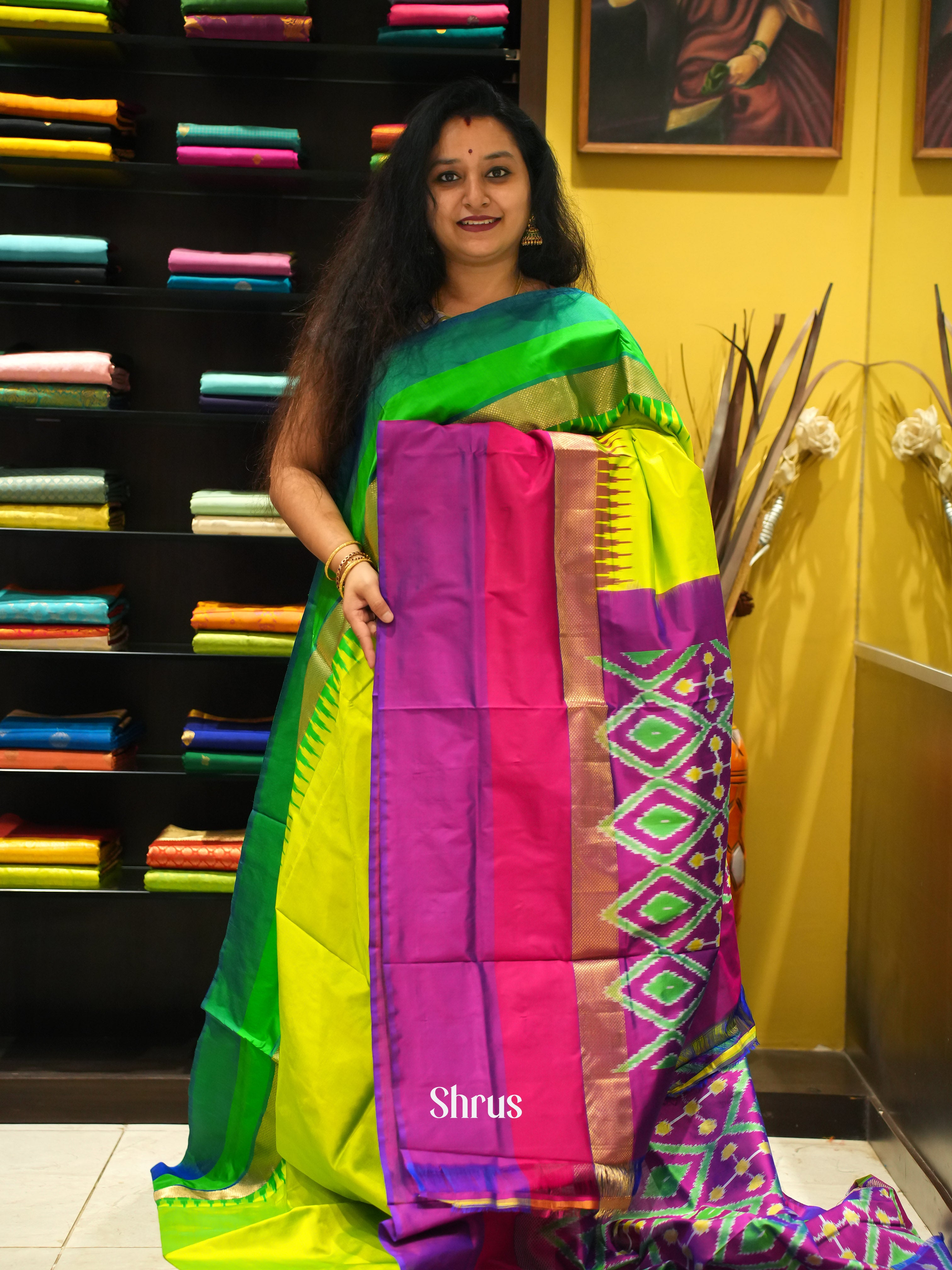 Florescent Green (Ganga Jamuna) - Ikkat Silk - Shop on ShrusEternity.com