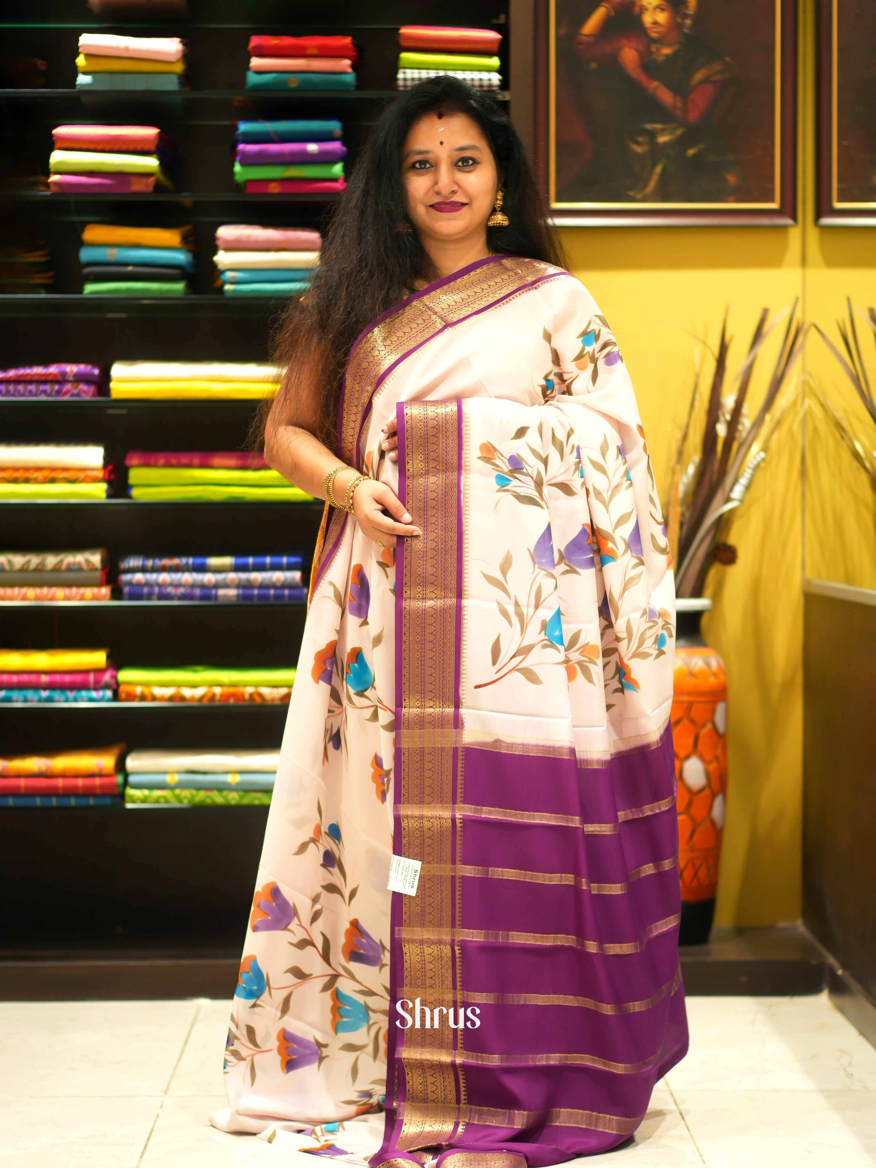 Cream and Wine - Mysore Silk Saree - Shop on ShrusEternity.com