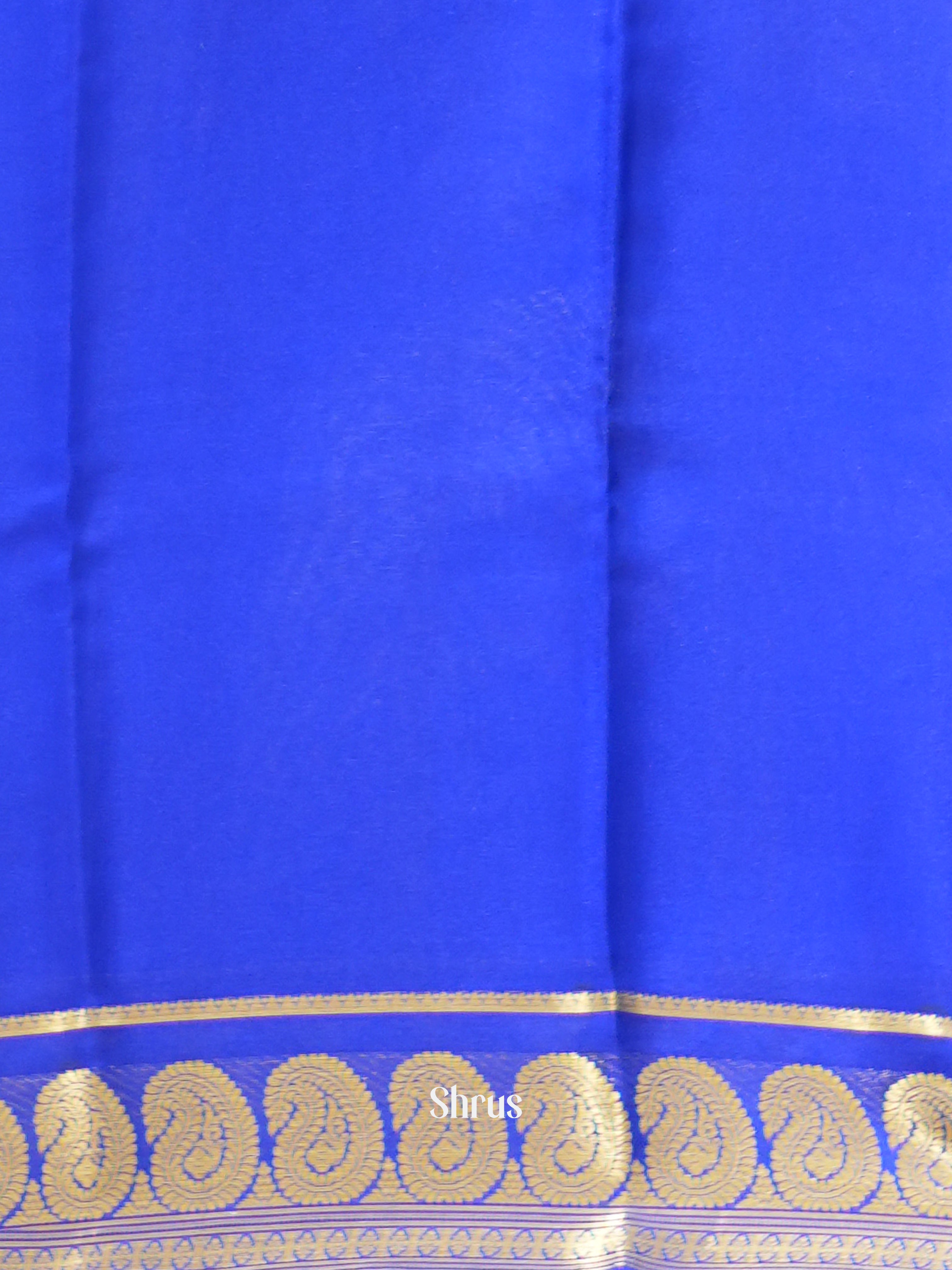 Cream and blue - Mysore Silk Saree - Shop on ShrusEternity.com