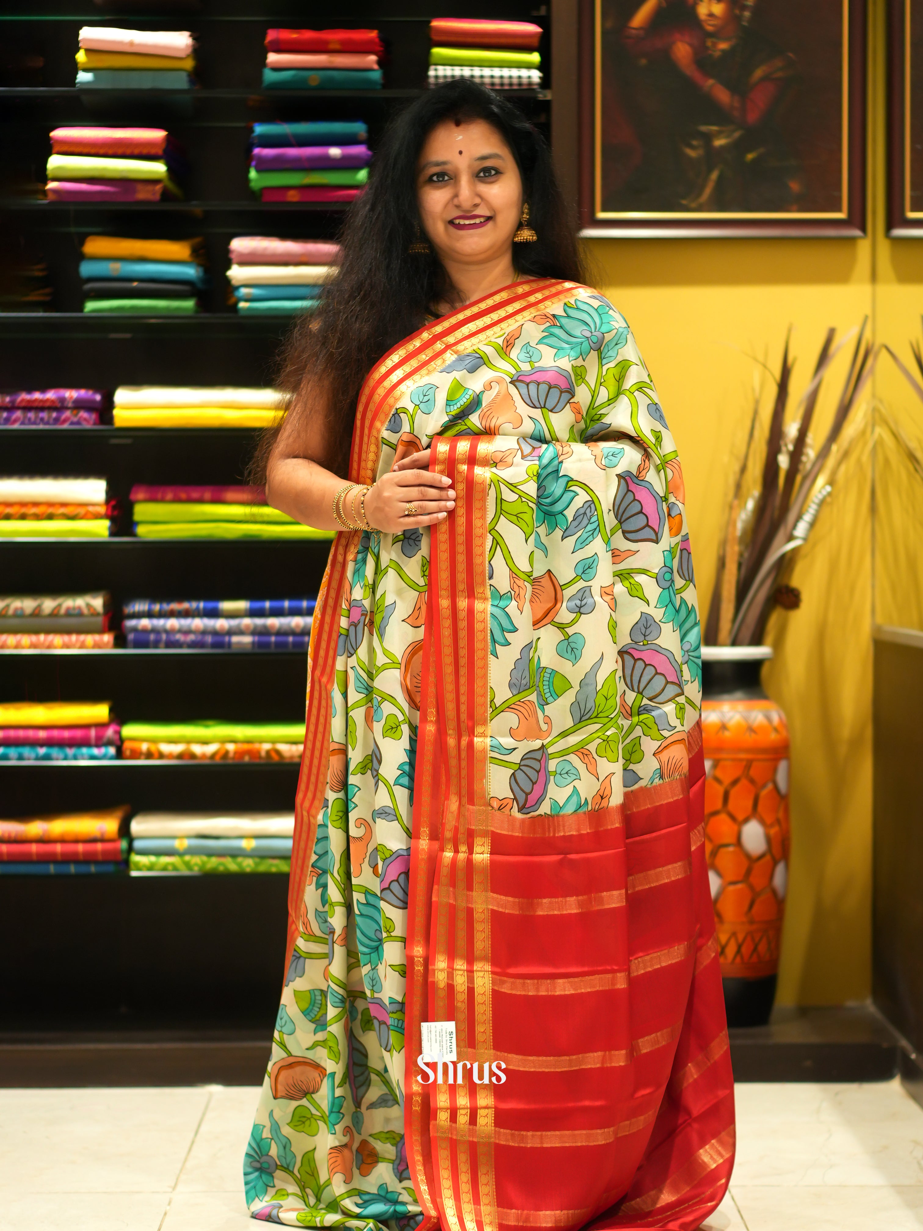 Light green and Red- Mysore Silk Saree - Shop on ShrusEternity.com