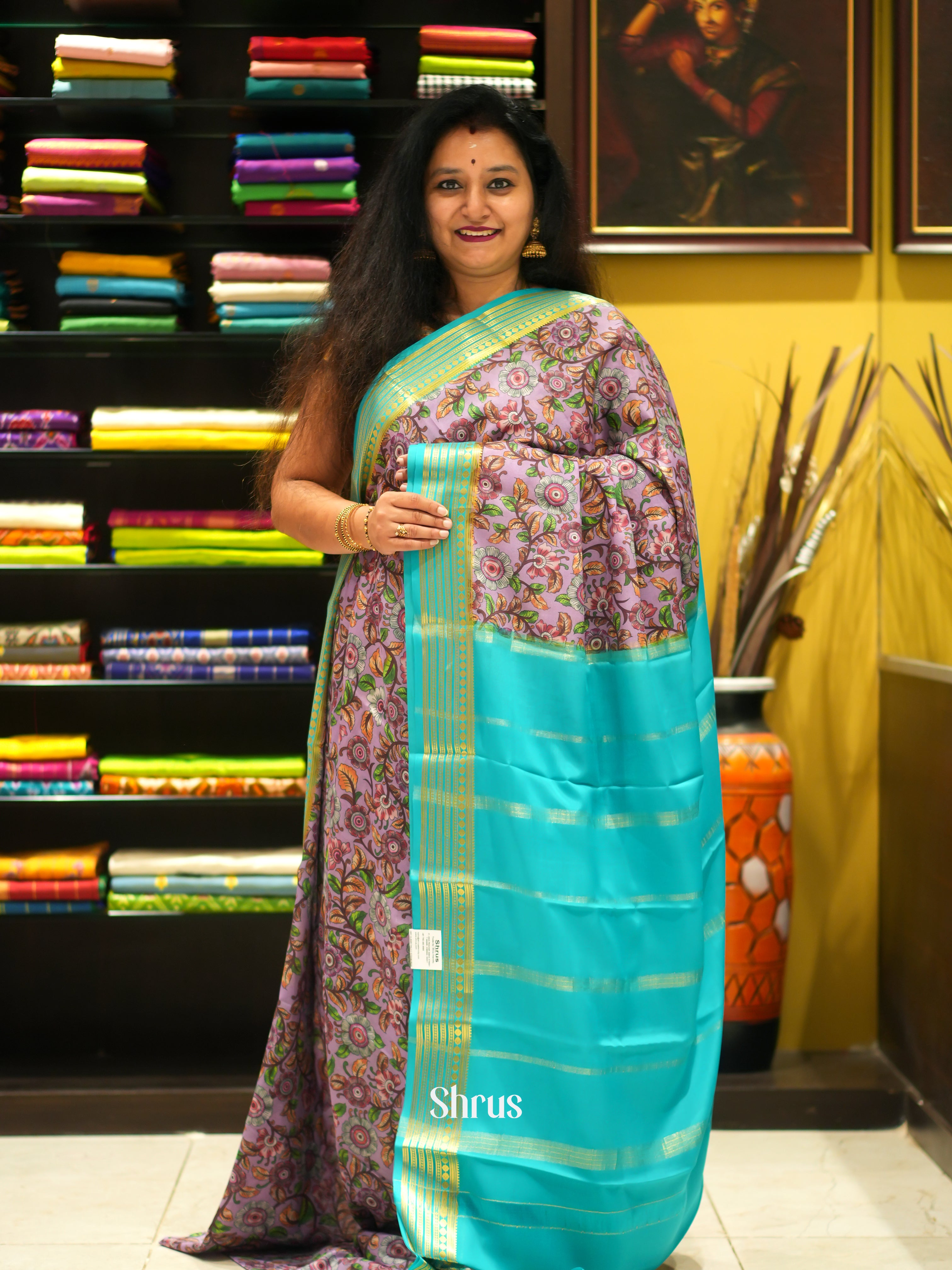 Lavender and green - Mysore Silk Saree - Shop on ShrusEternity.com