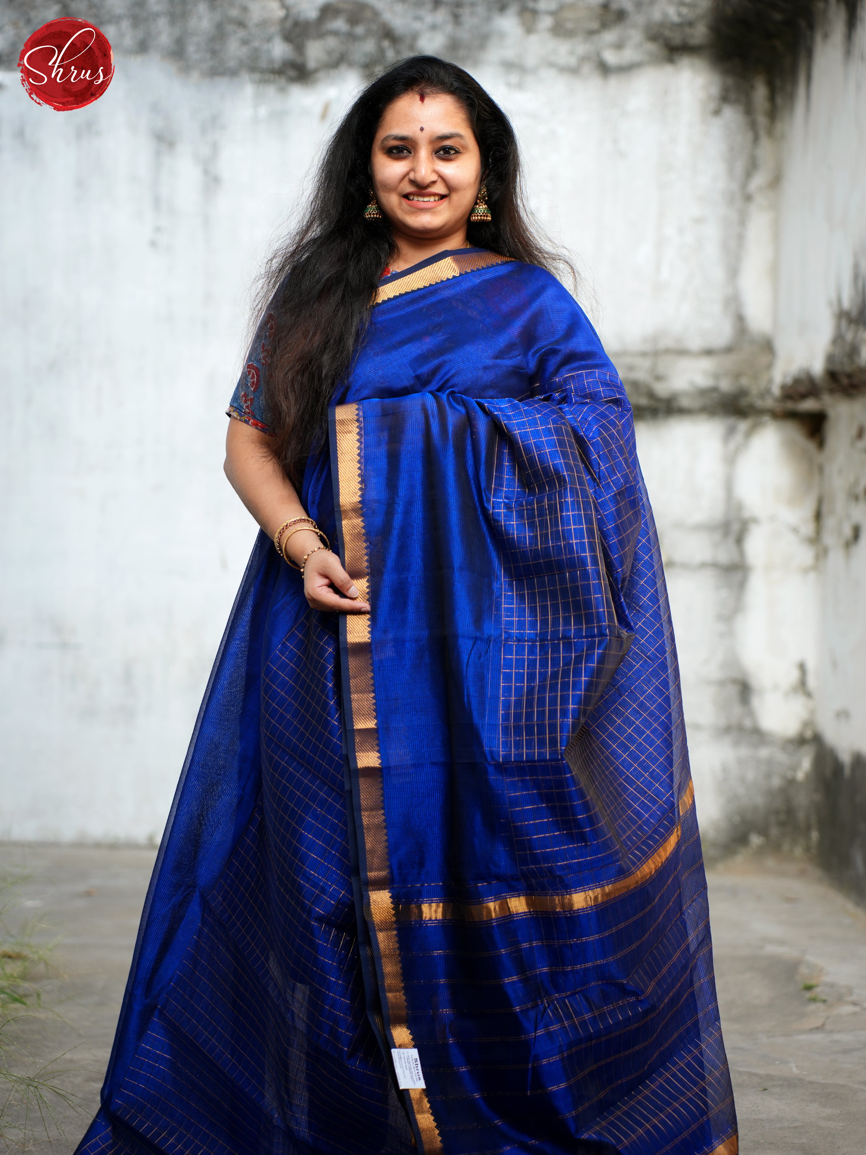 Blue(Single Tone)- Mangalagiri silkcotton Saree - Shop on ShrusEternity.com