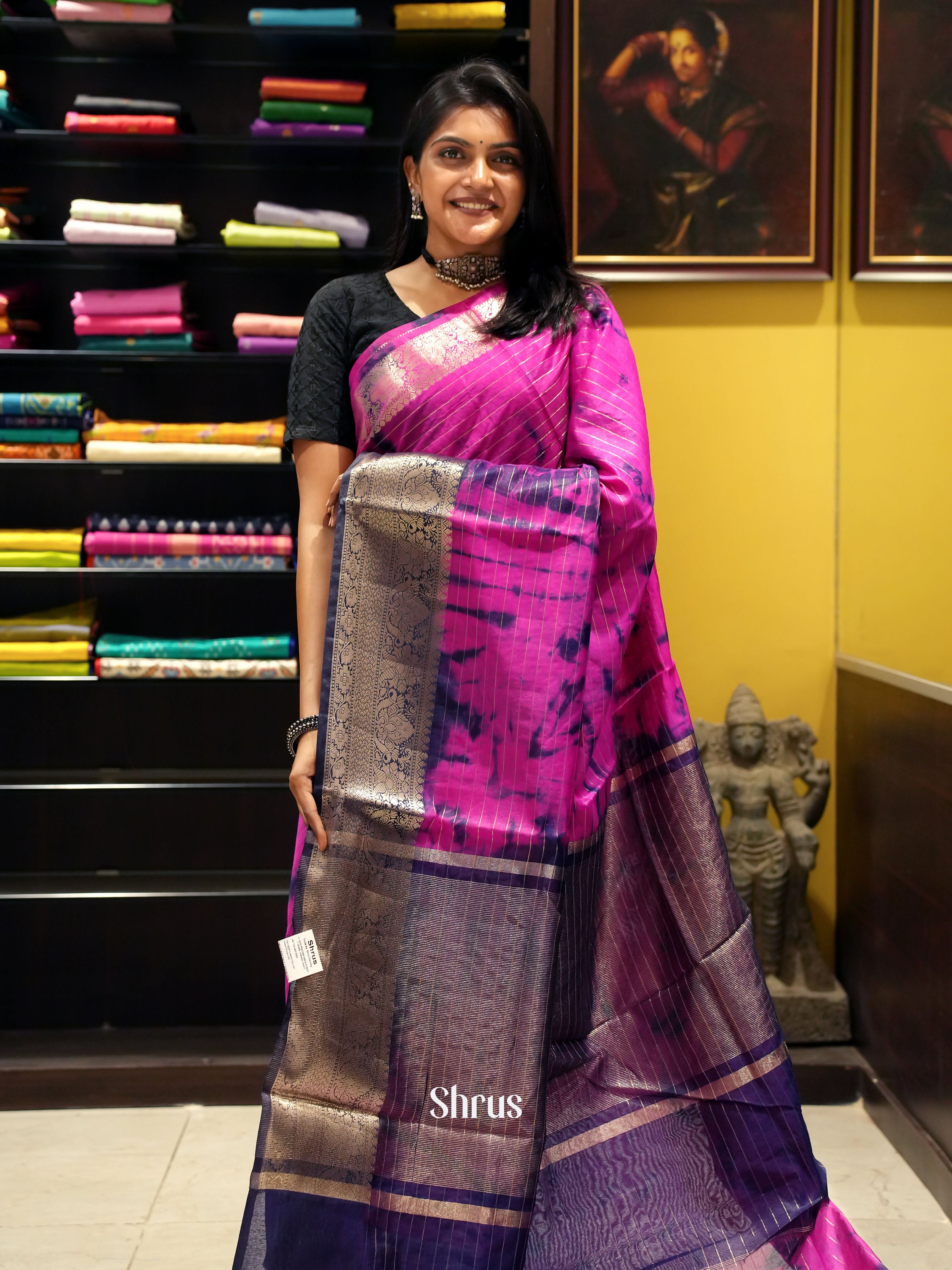 Pink & Purple - Semi Dupion Saree - Shop on ShrusEternity.com