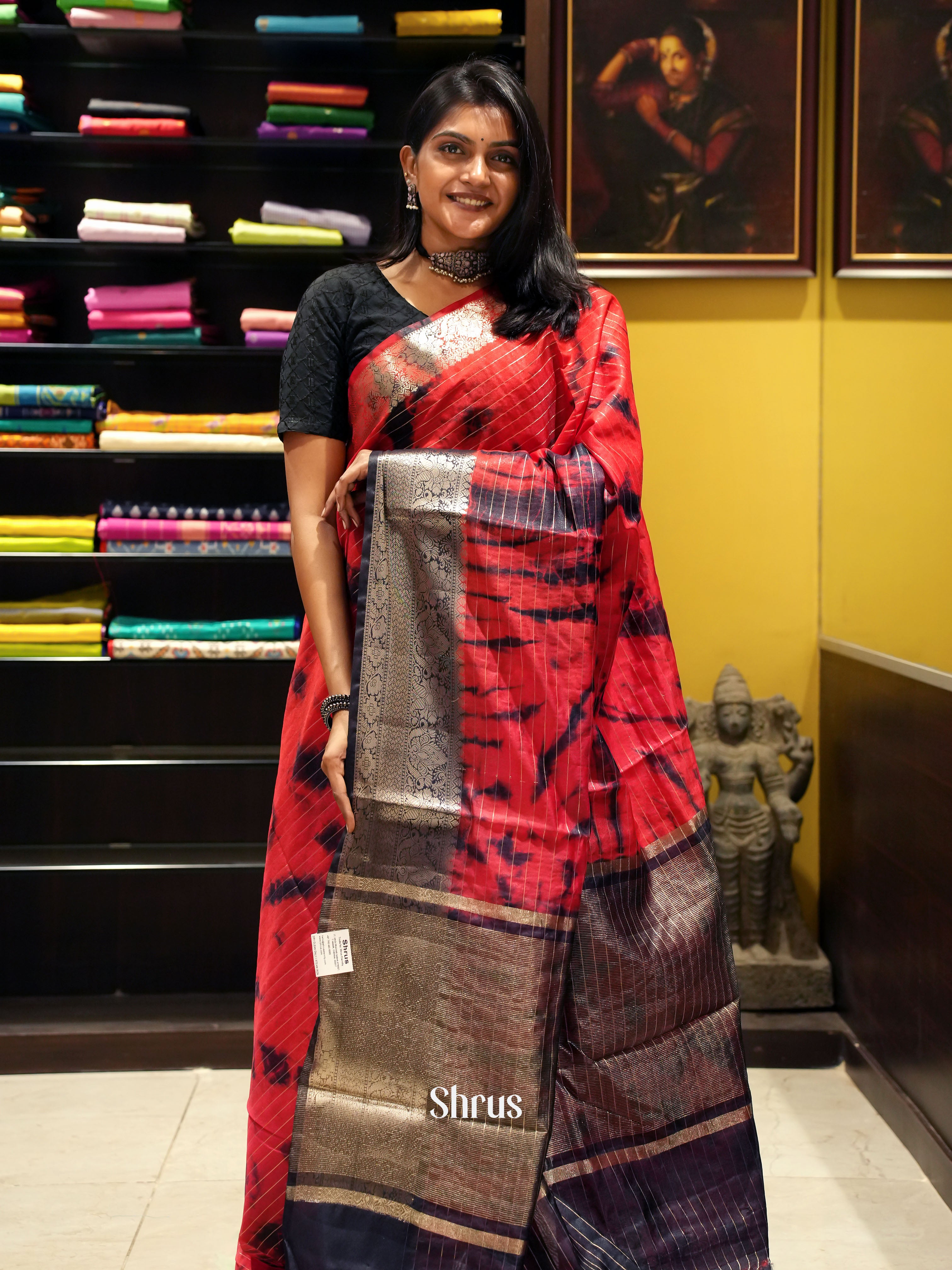 Red & Brown - Semi Dupion Saree - Shop on ShrusEternity.com