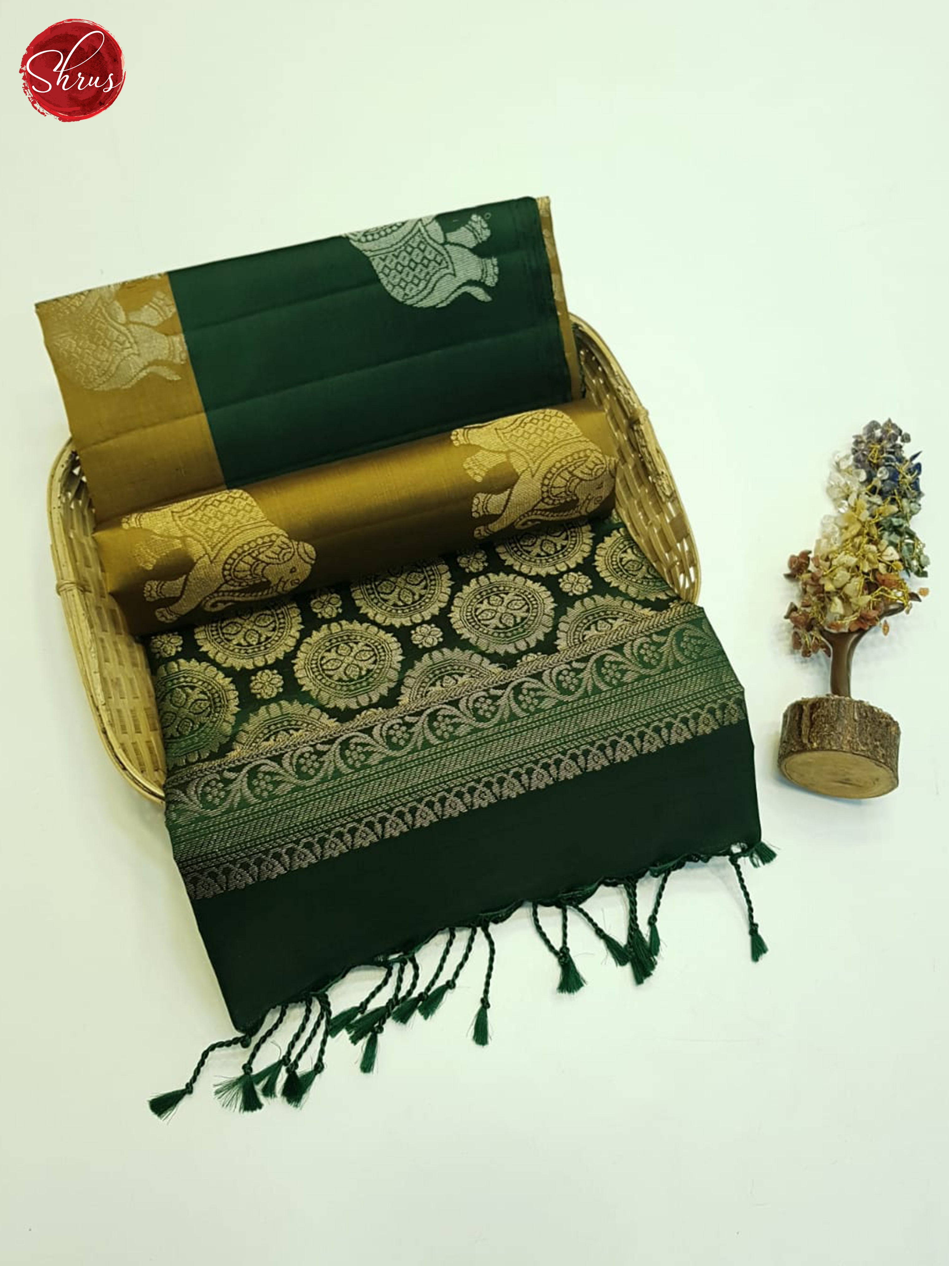Dull Gold And Green- Soft Silk Saree - Shop on ShrusEternity.com