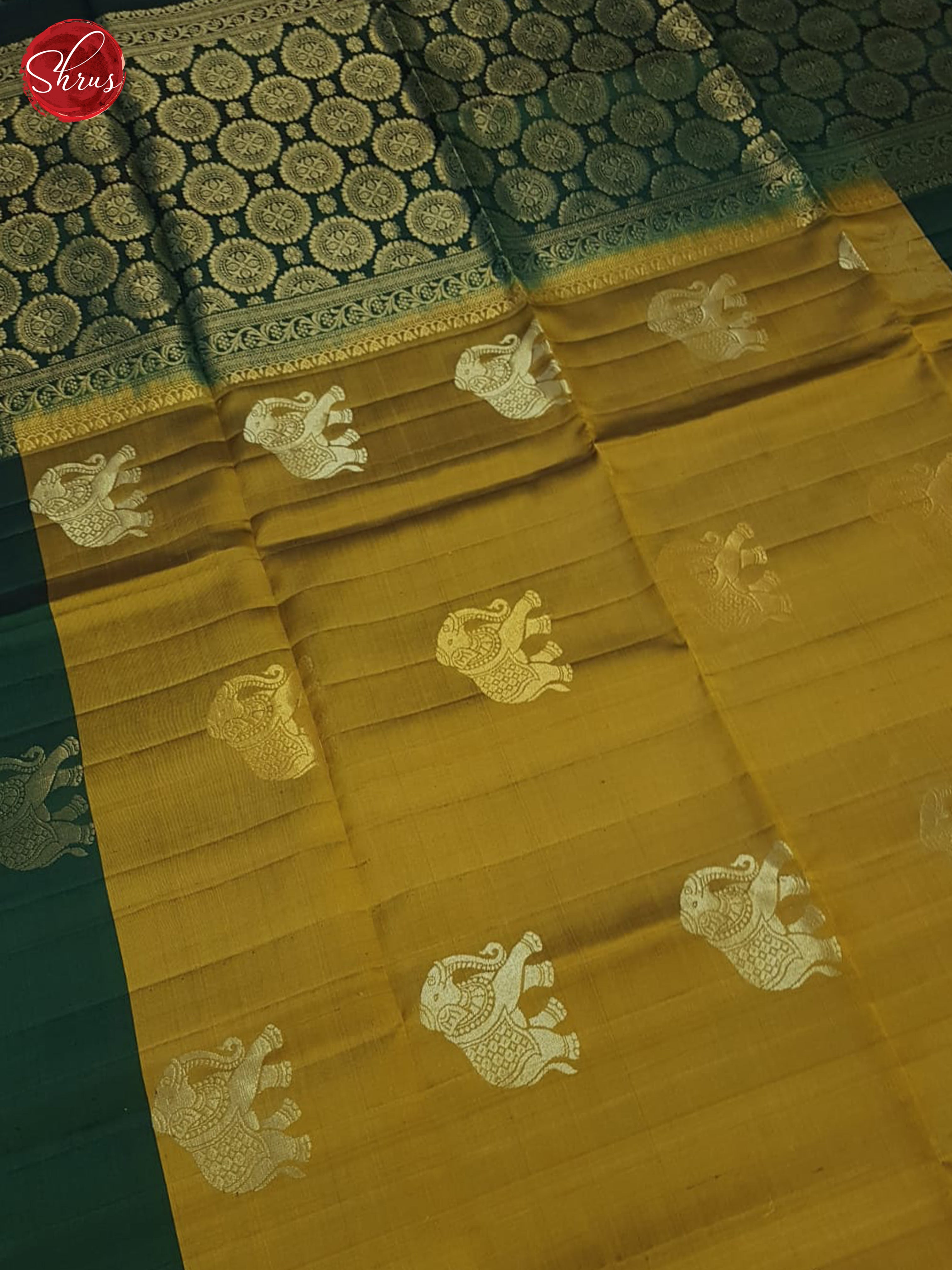 Dull Gold And Green- Soft Silk Saree - Shop on ShrusEternity.com